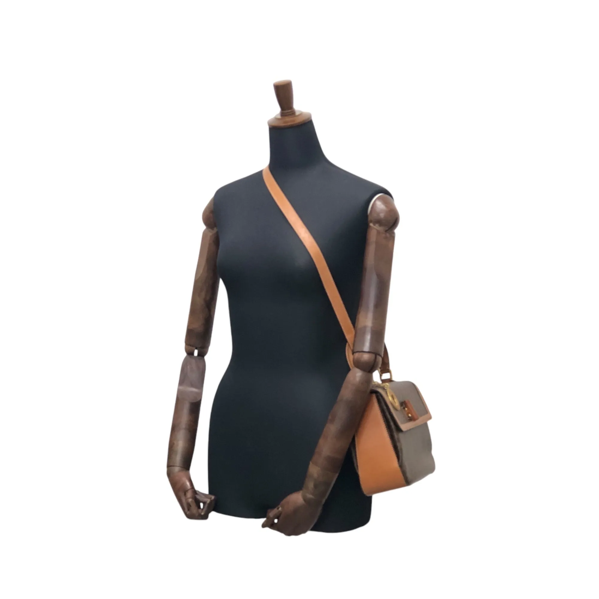 CELINE Macadam Turn Lock Two-way Handbag Shoulder bag Brown Vintage 4b6s4g