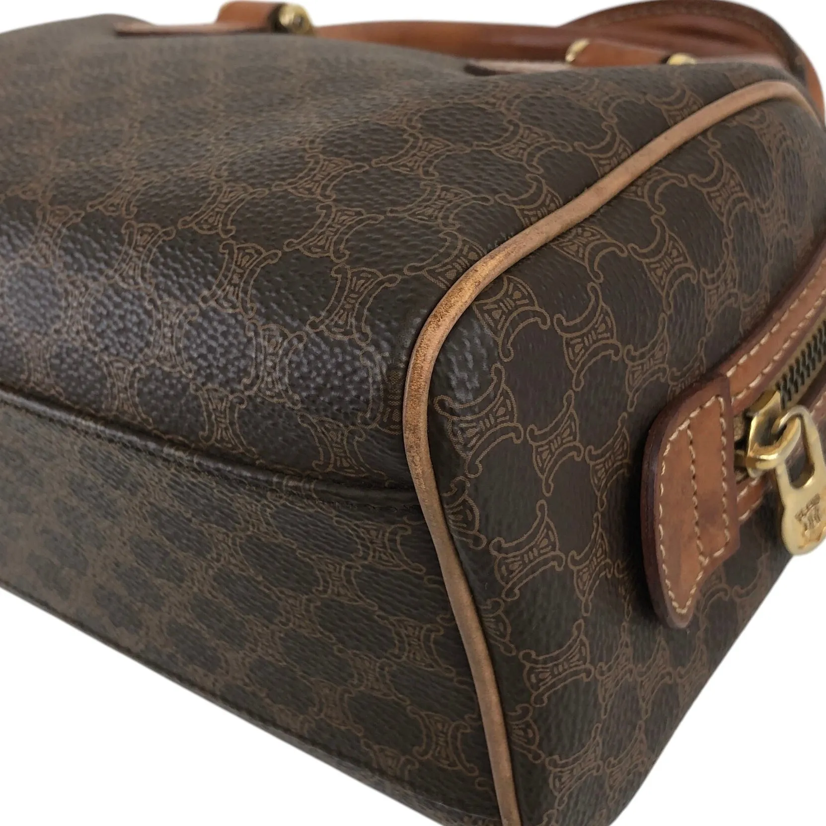 CELINE Macadam Two-way Small Boston bag Shoulder bag Brown Vintage xm7k3z