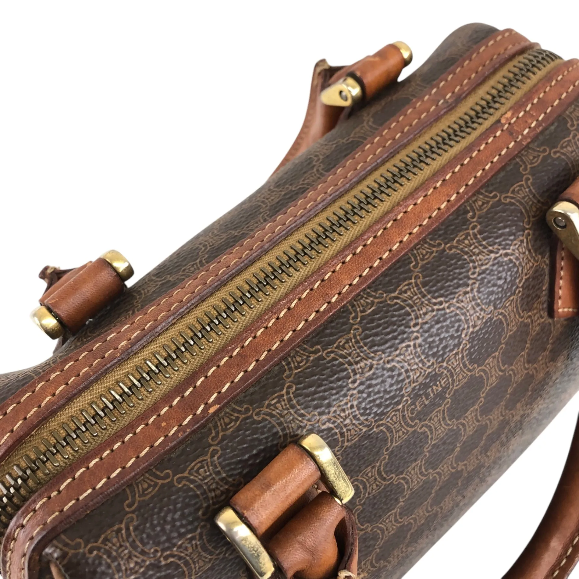 CELINE Macadam Two-way Small Boston bag Shoulder bag Brown Vintage xm7k3z