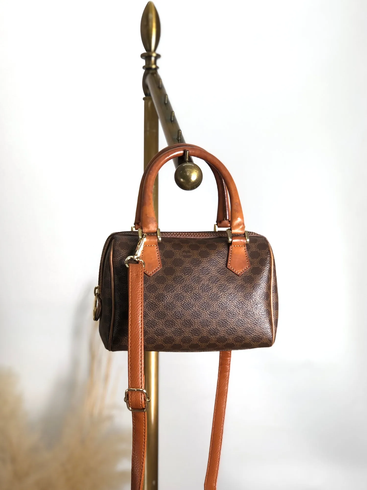 CELINE Macadam Two-way Small Boston bag Shoulder bag Brown Vintage xm7k3z