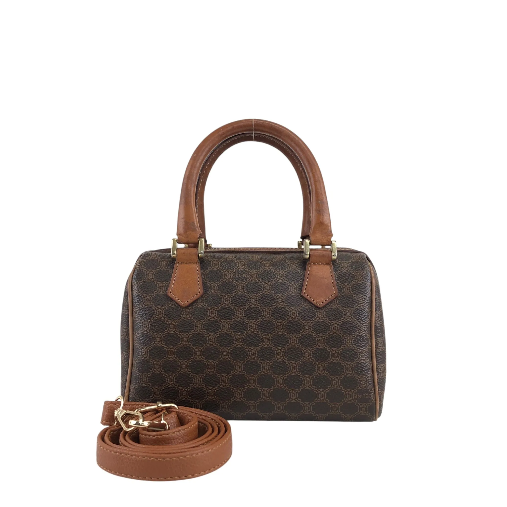 CELINE Macadam Two-way Small Boston bag Shoulder bag Brown Vintage xm7k3z