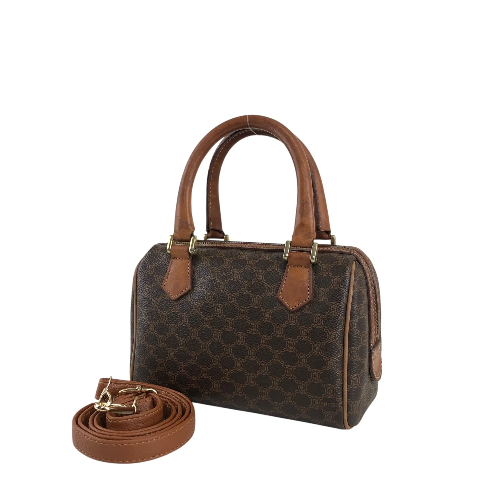 CELINE Macadam Two-way Small Boston bag Shoulder bag Brown Vintage xm7k3z
