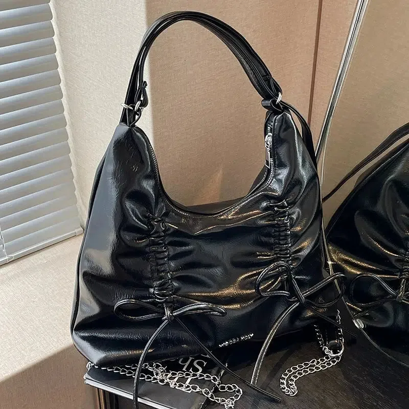 Chain Accent Ruched Shoulder Bag