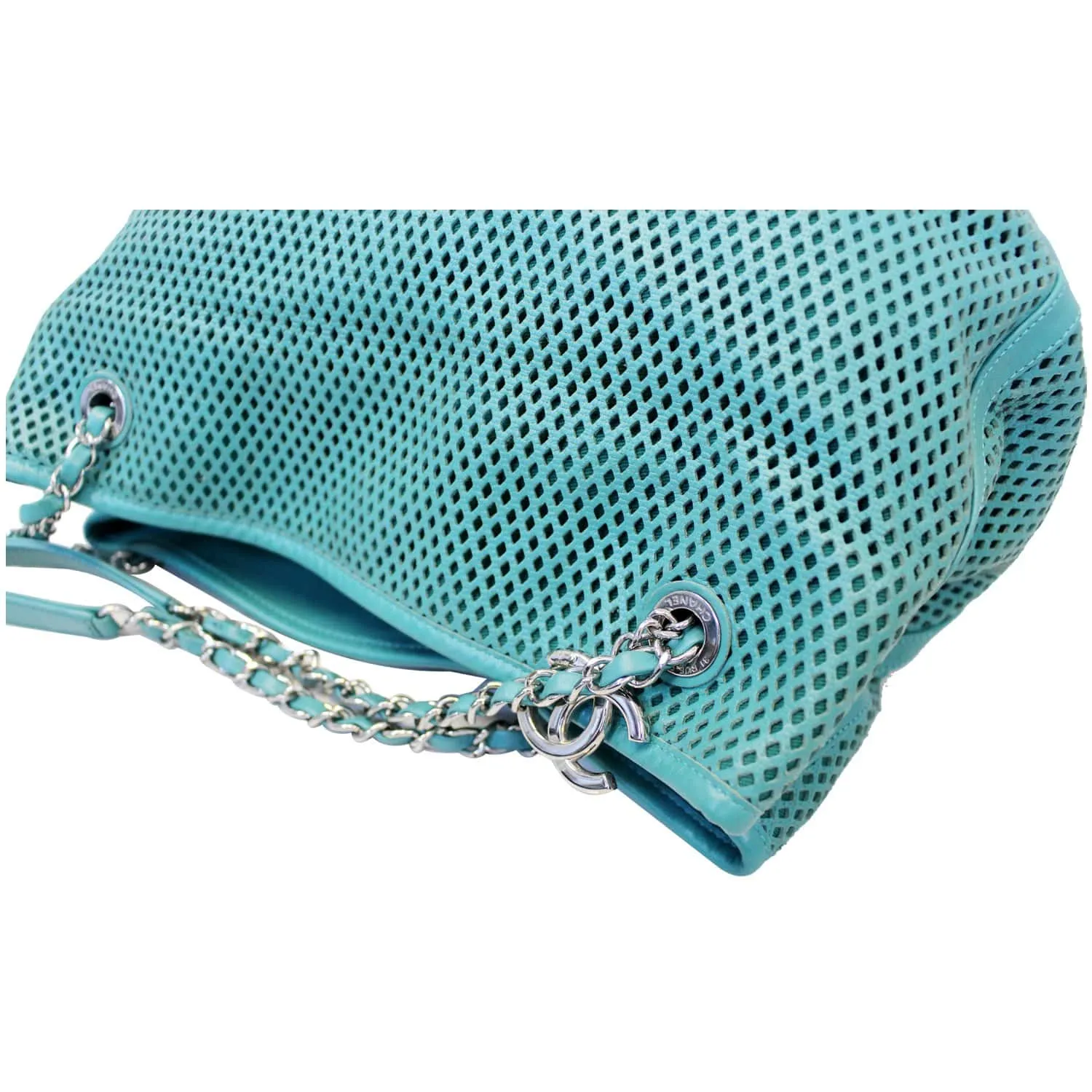CHANEL Calfskin Perforated Up In The Air North South Tote Shoulder Bag