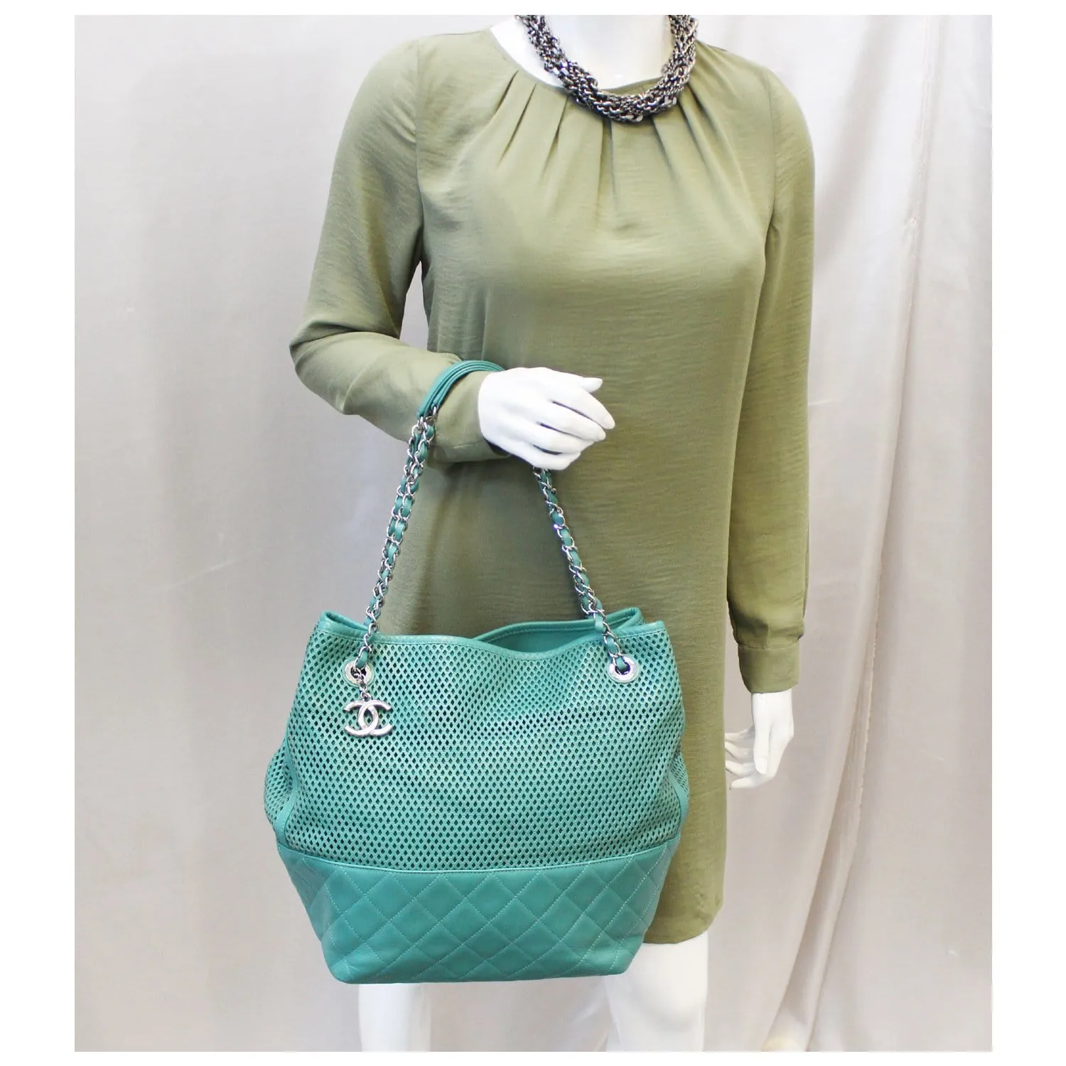 CHANEL Calfskin Perforated Up In The Air North South Tote Shoulder Bag