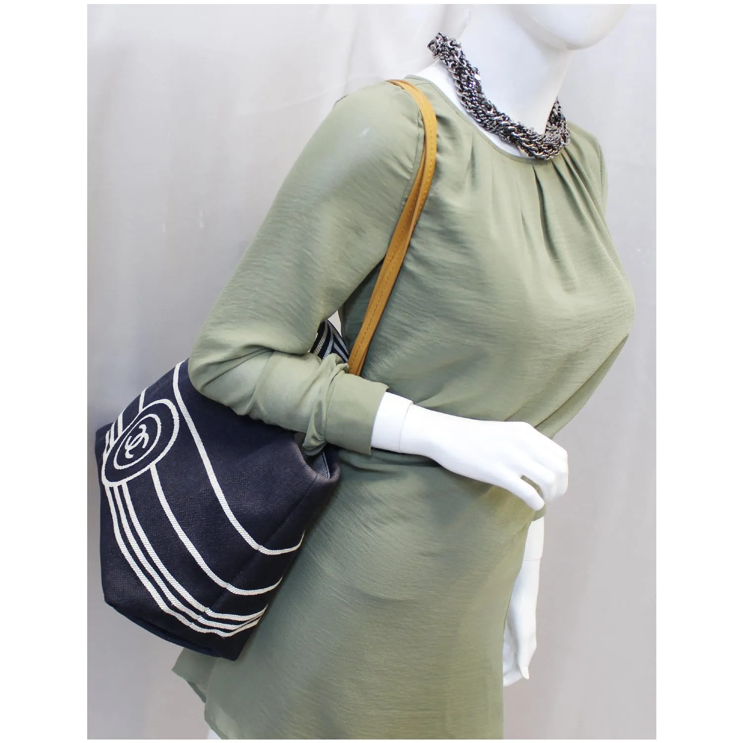 CHANEL CC Shopping Large Tote Shoulder Bag Denim