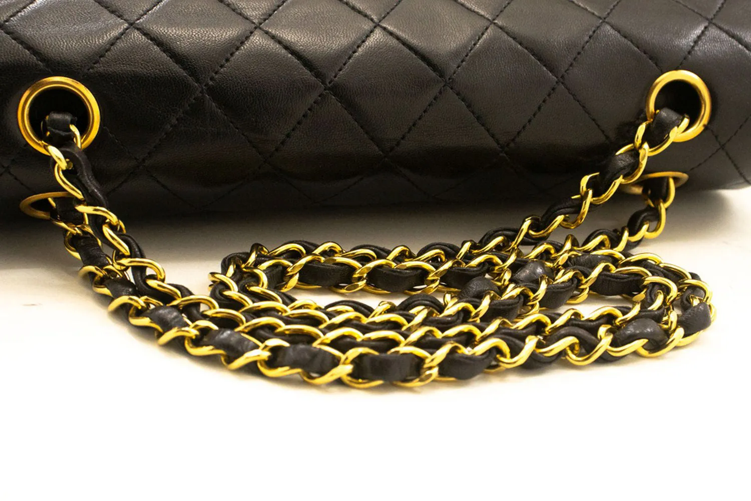 CHANEL Classic Double Flap 10" Chain Shoulder Bag Black Lambskin n88