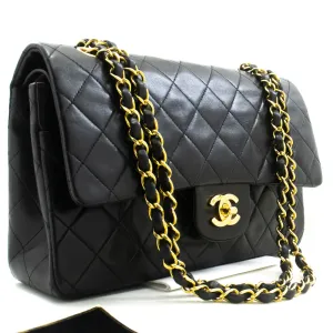 CHANEL Classic Double Flap 10" Chain Shoulder Bag Black Lambskin n88