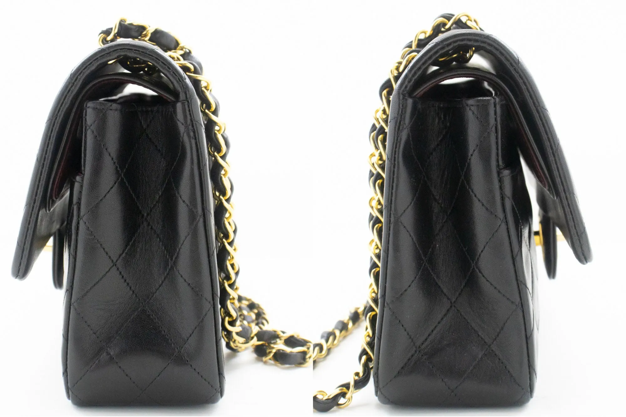 CHANEL Classic Double Flap 10" Chain Shoulder Bag Black Lambskin n88