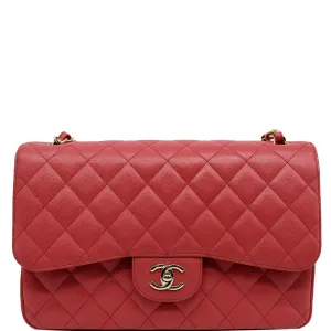CHANEL Classic Medium Double Flap Caviar Leather Shoulder Bag Rose Pink
