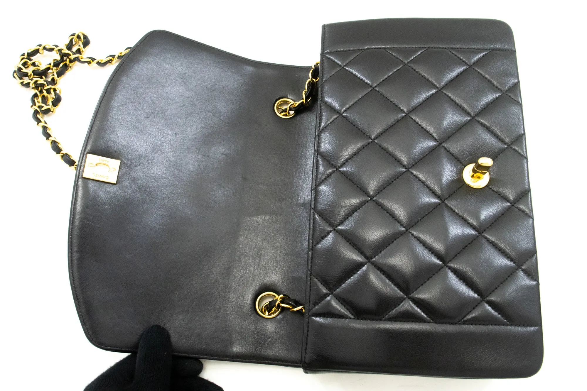 CHANEL Diana Flap Chain Shoulder Bag Black Quilted Lambskin Purse n18