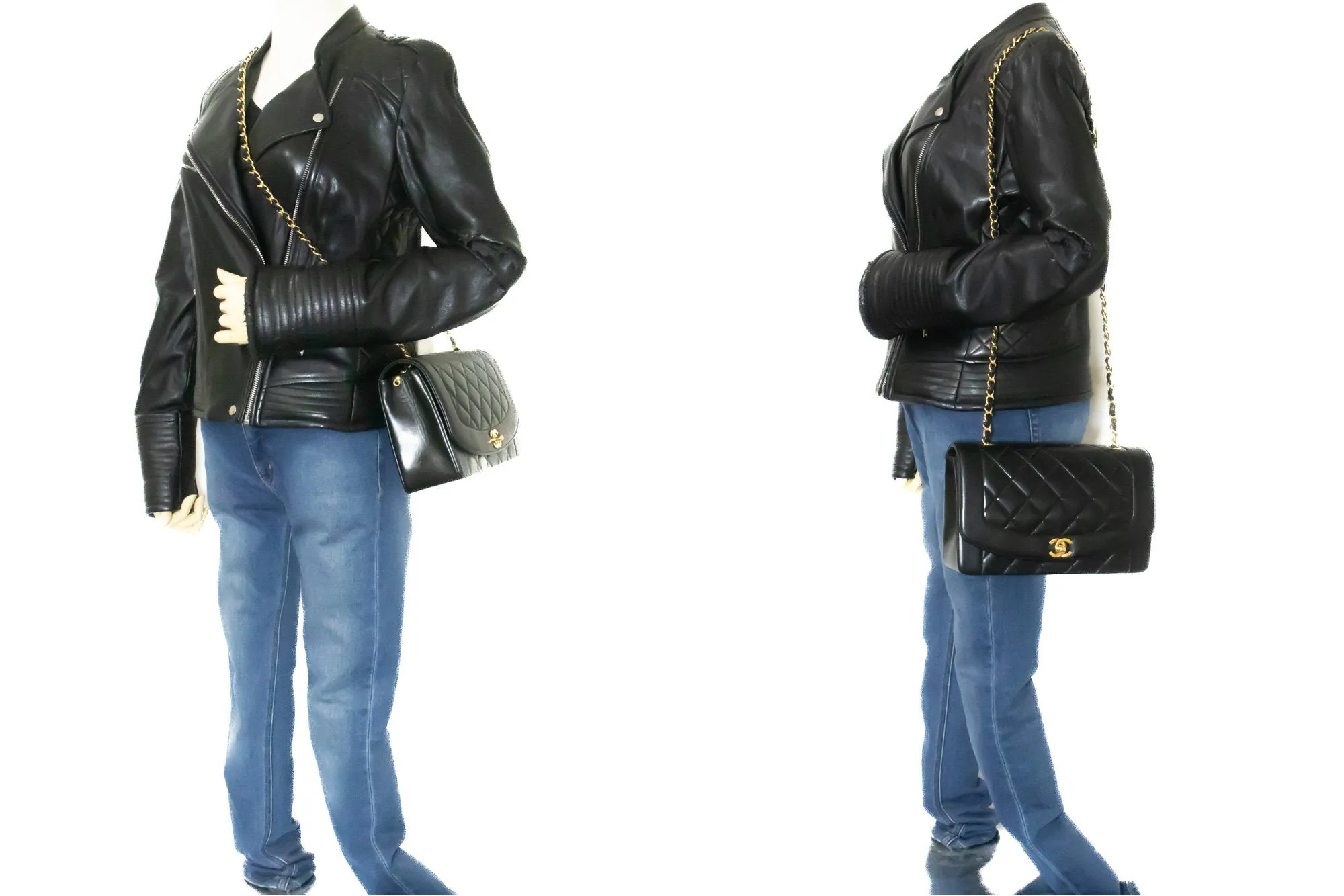 CHANEL Diana Flap Chain Shoulder Bag Black Quilted Lambskin Purse n18