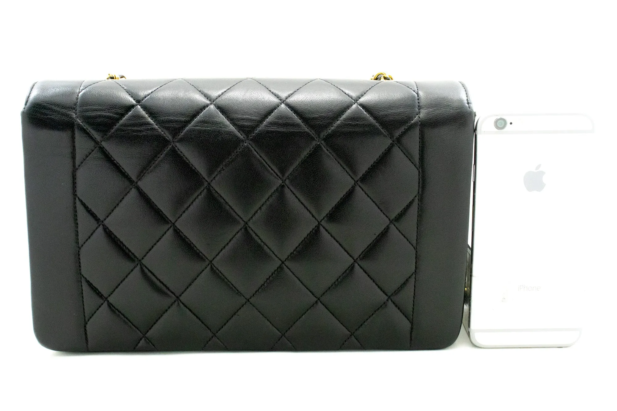 CHANEL Diana Flap Chain Shoulder Bag Black Quilted Lambskin Purse n18