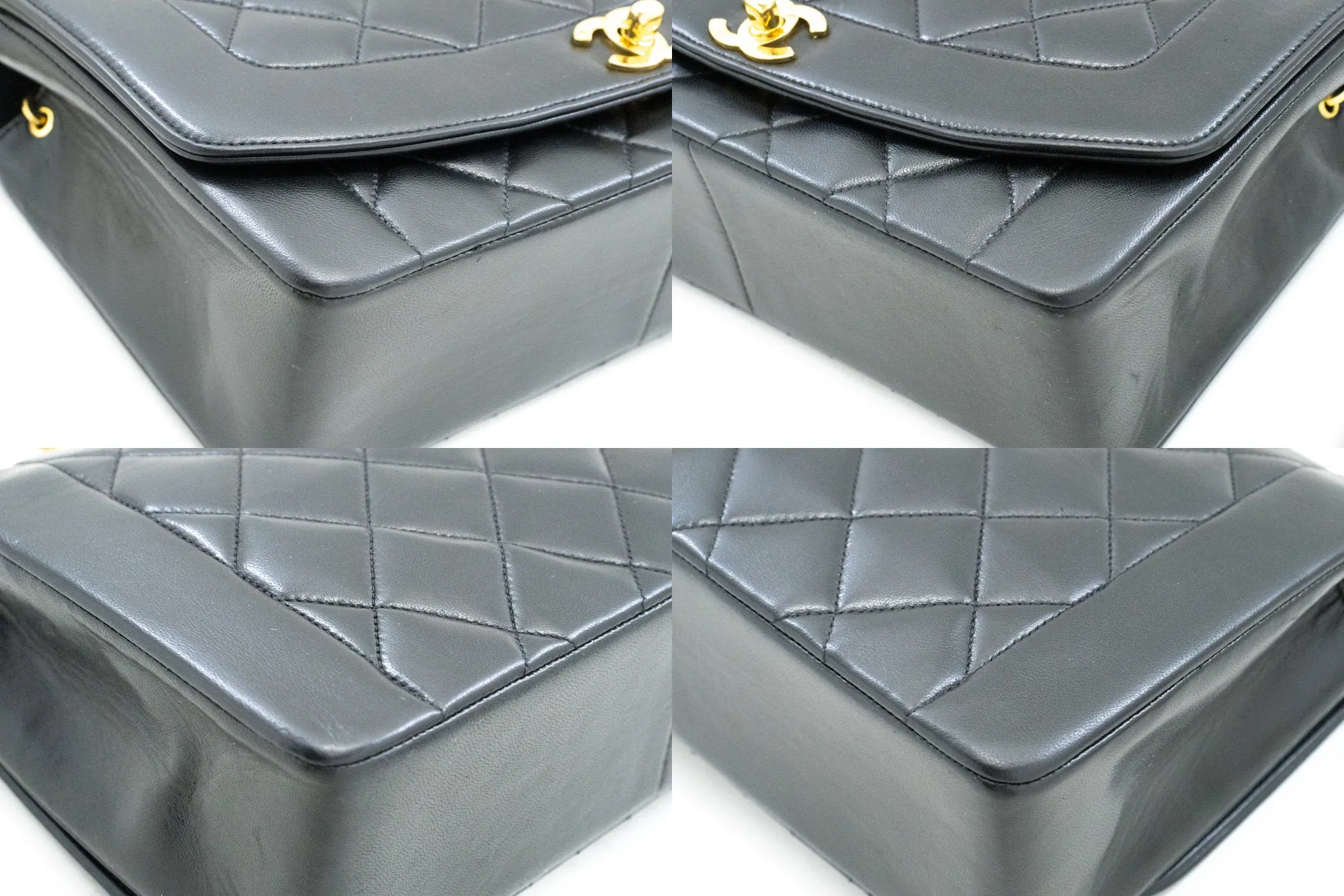 CHANEL Diana Flap Chain Shoulder Bag Black Quilted Lambskin Purse n18