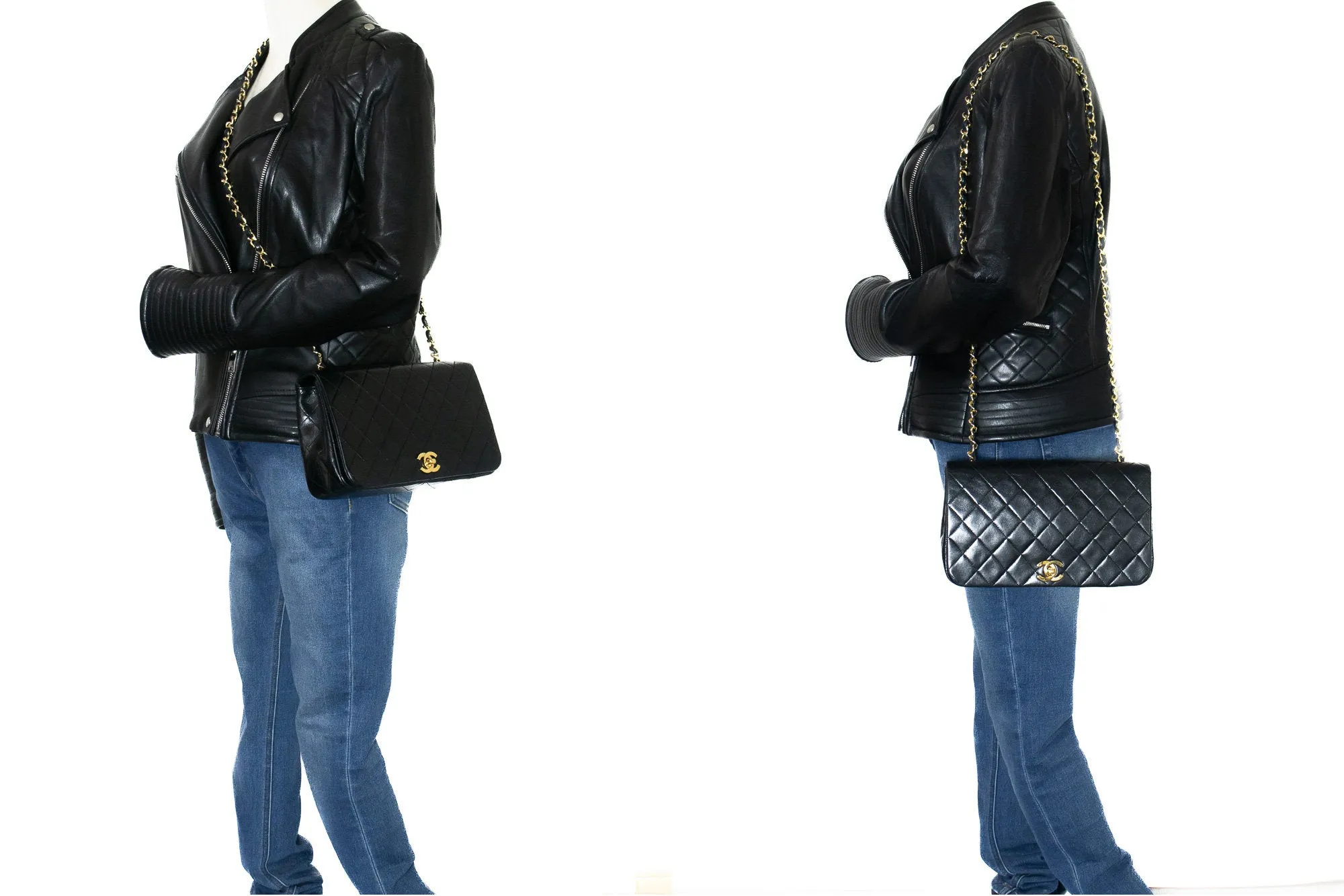 CHANEL Full Flap Chain Shoulder Bag Black Quilted Lambskin Purse j65