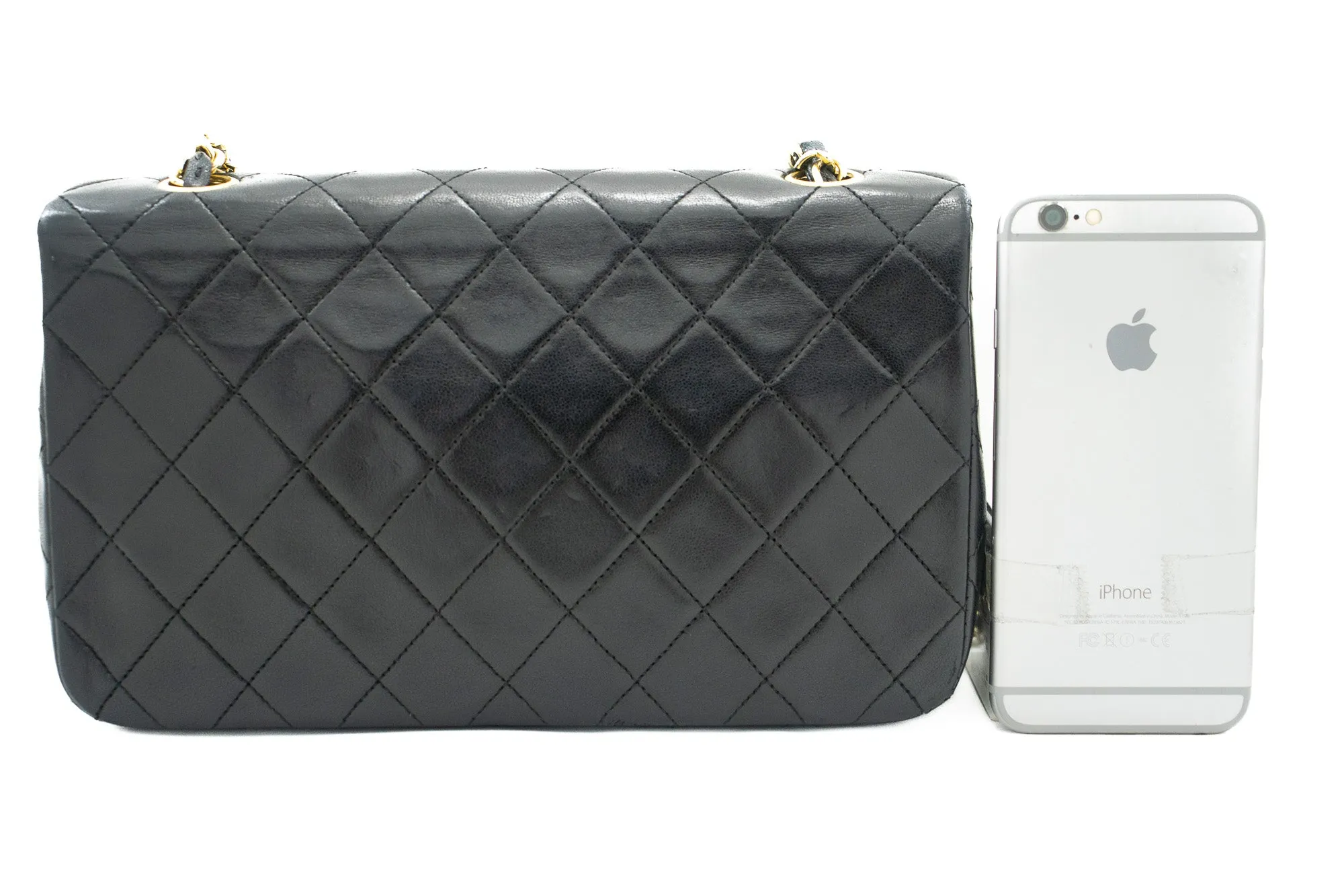 CHANEL Full Flap Chain Shoulder Bag Black Quilted Lambskin Purse j65