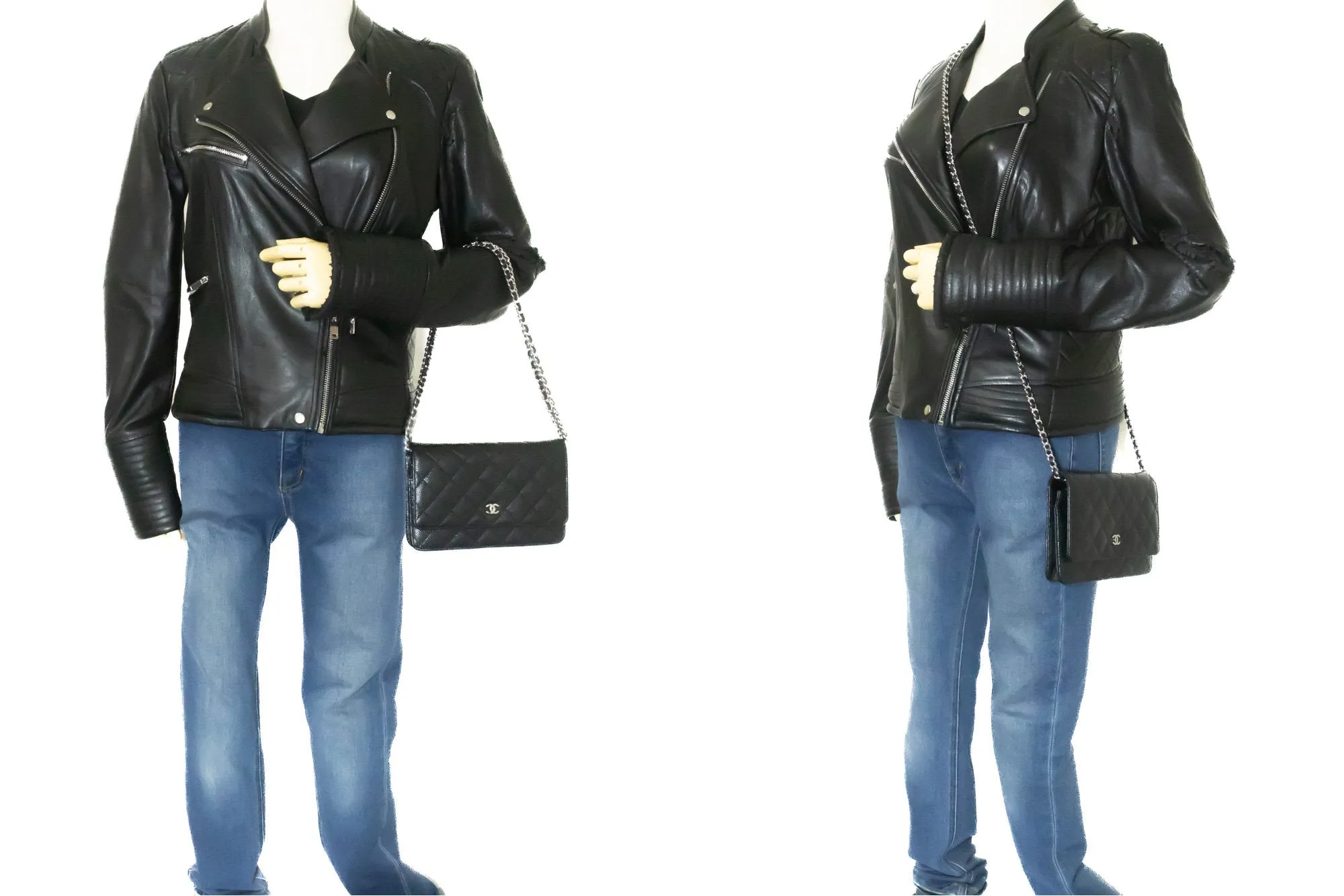 CHANEL Grained Calfskin Wallet On Chain WOC Black Shoulder Bag n94