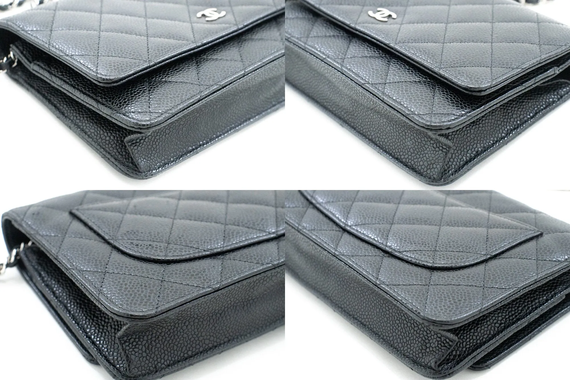 CHANEL Grained Calfskin Wallet On Chain WOC Black Shoulder Bag n94
