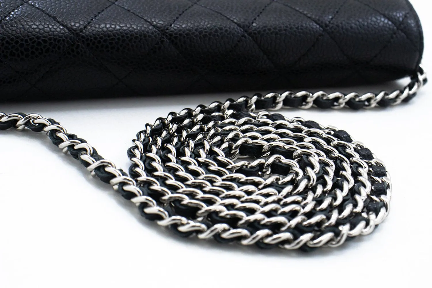 CHANEL Grained Calfskin Wallet On Chain WOC Black Shoulder Bag n94