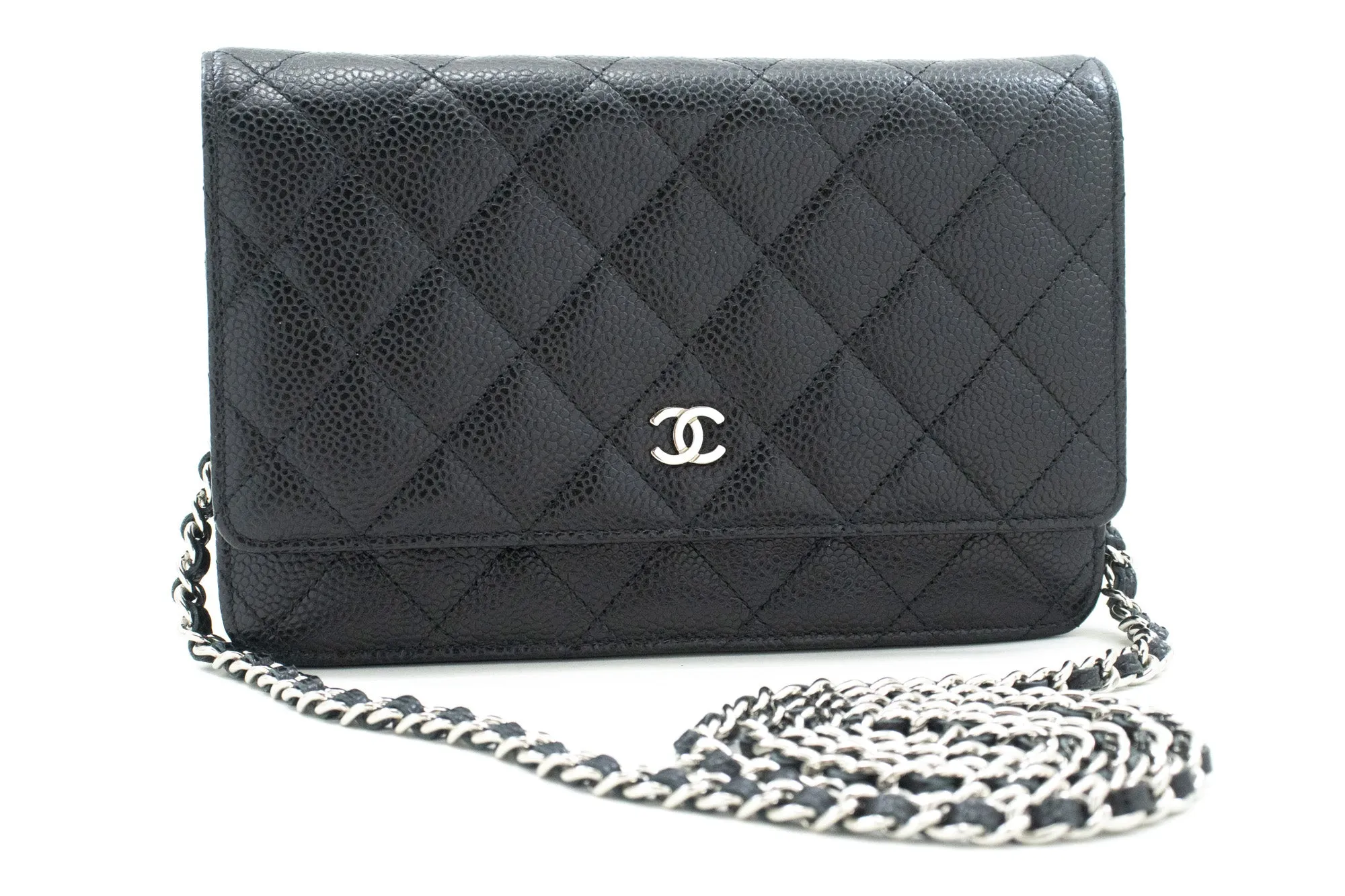 CHANEL Grained Calfskin Wallet On Chain WOC Black Shoulder Bag n94