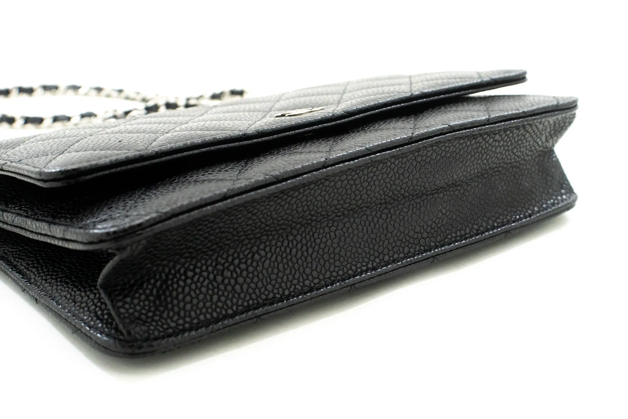 CHANEL Grained Calfskin Wallet On Chain WOC Black Shoulder Bag n94