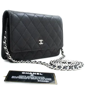 CHANEL Grained Calfskin Wallet On Chain WOC Black Shoulder Bag n94