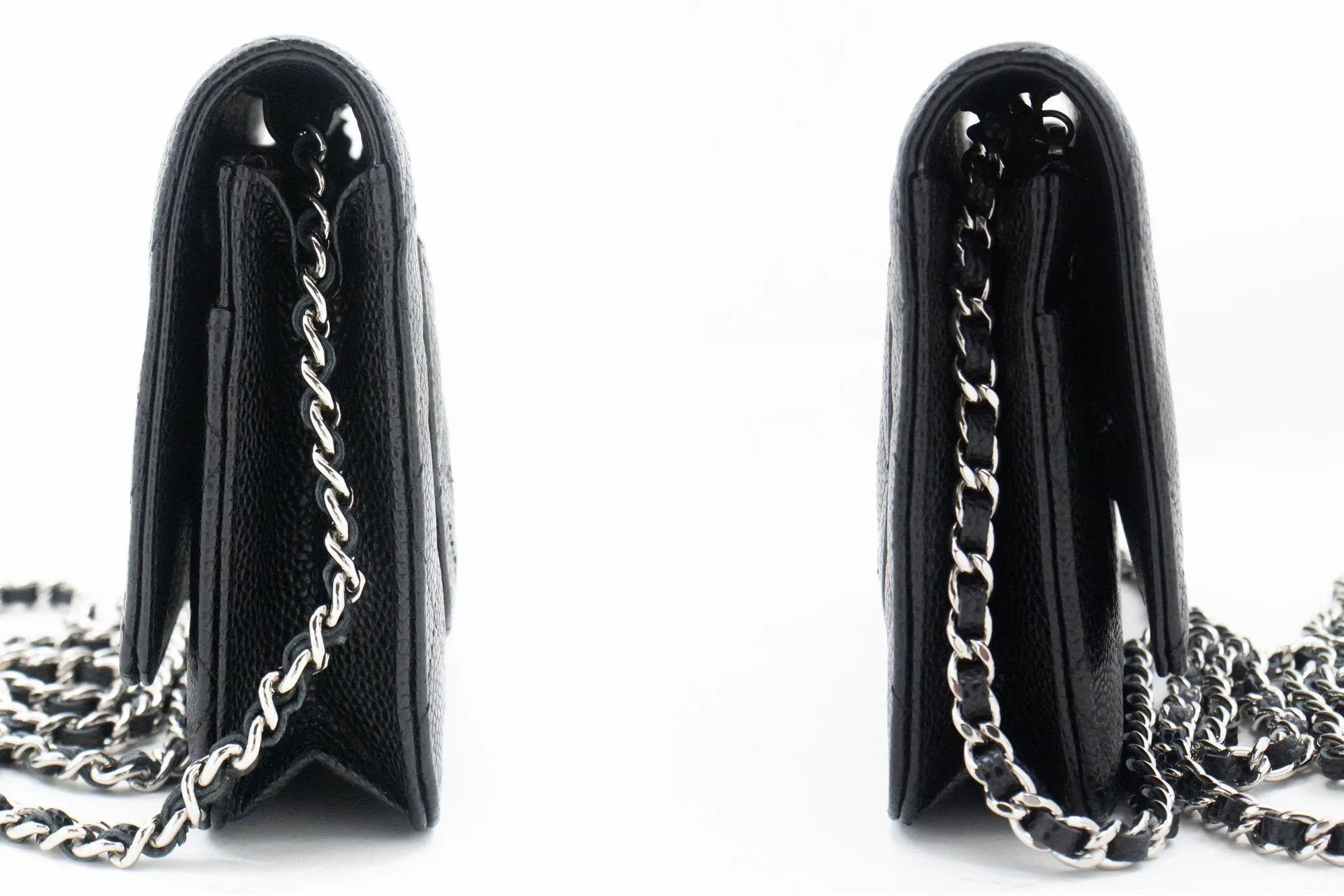 CHANEL Grained Calfskin Wallet On Chain WOC Black Shoulder Bag n94