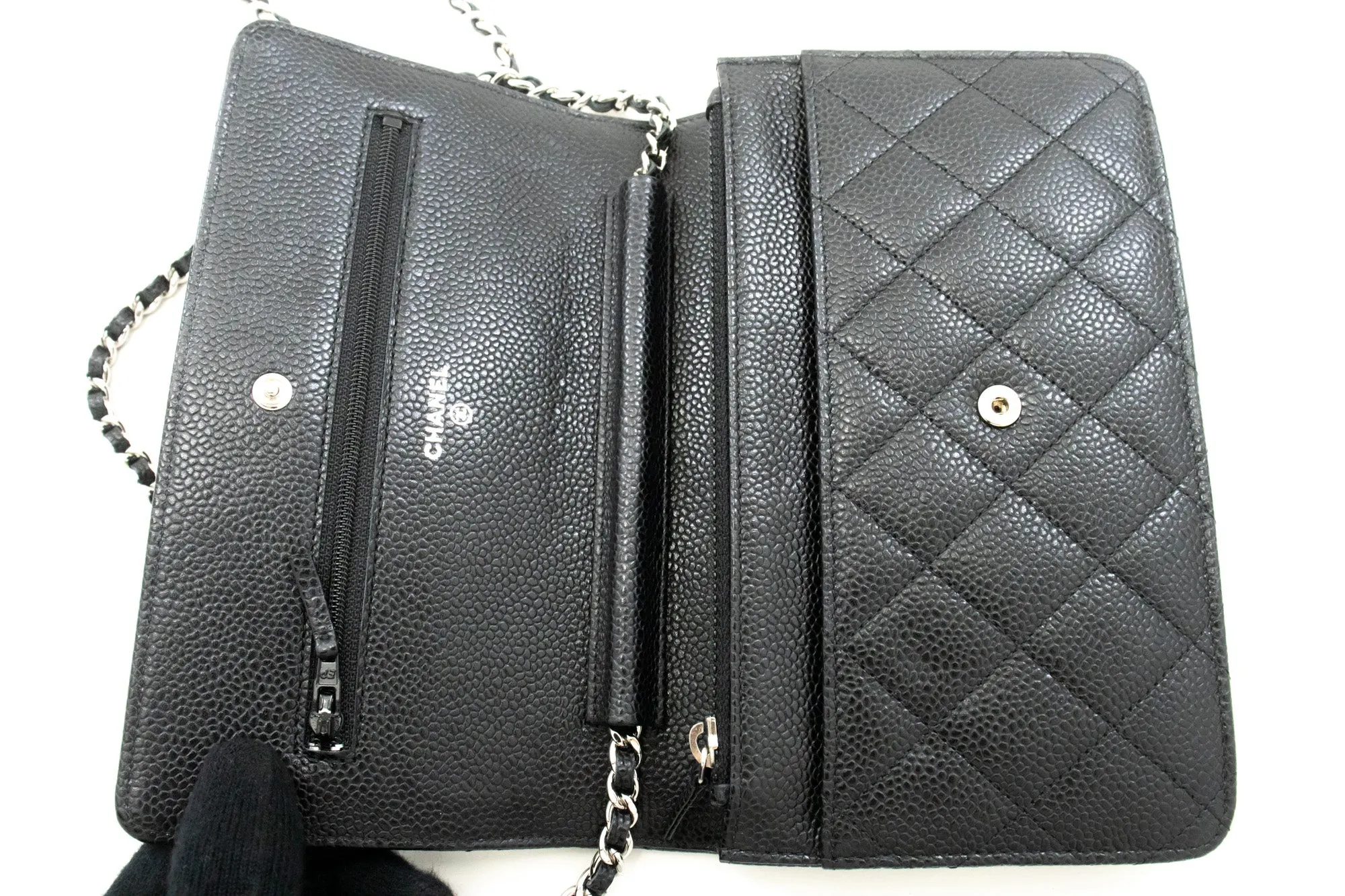CHANEL Grained Calfskin Wallet On Chain WOC Black Shoulder Bag n94
