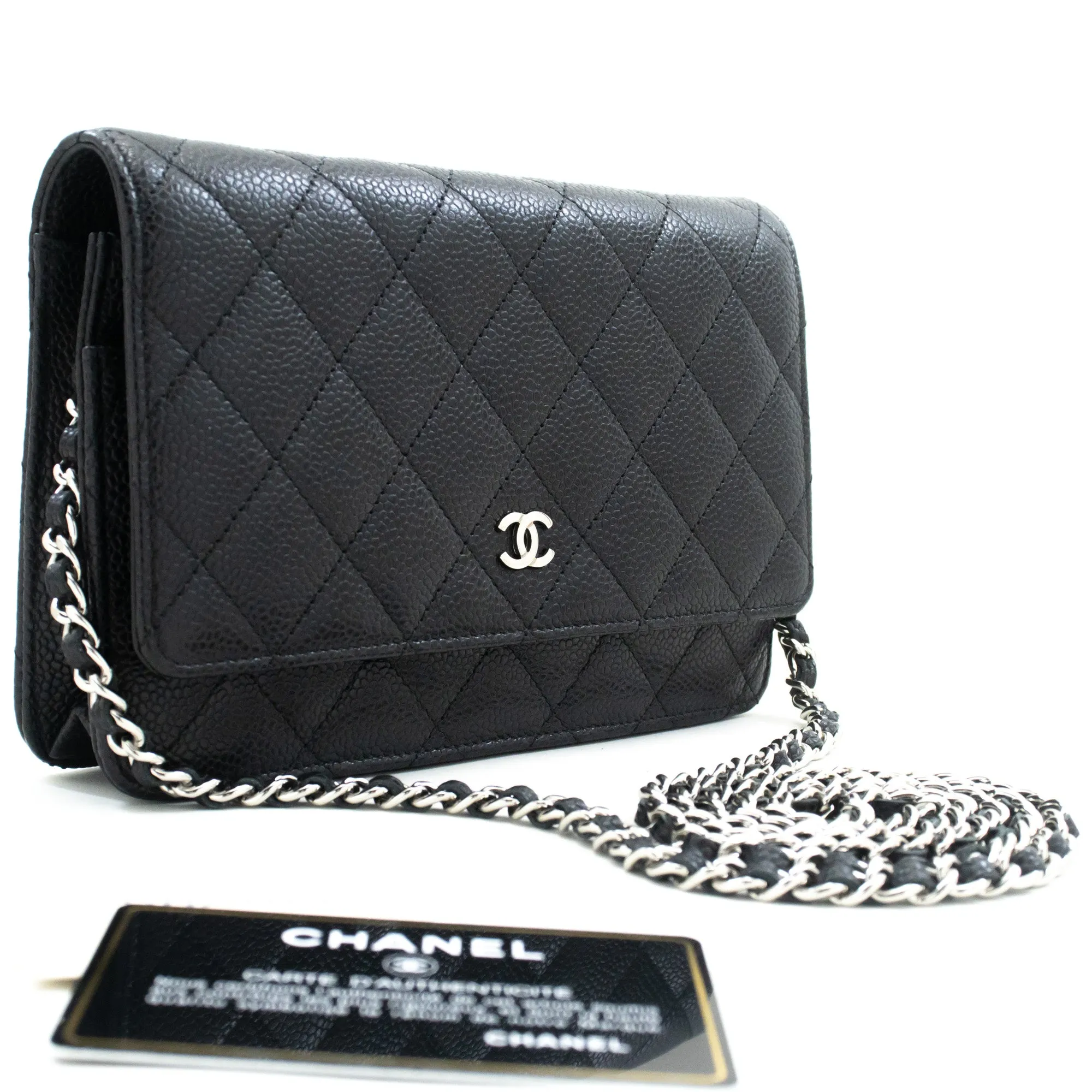 CHANEL Grained Calfskin Wallet On Chain WOC Black Shoulder Bag n94