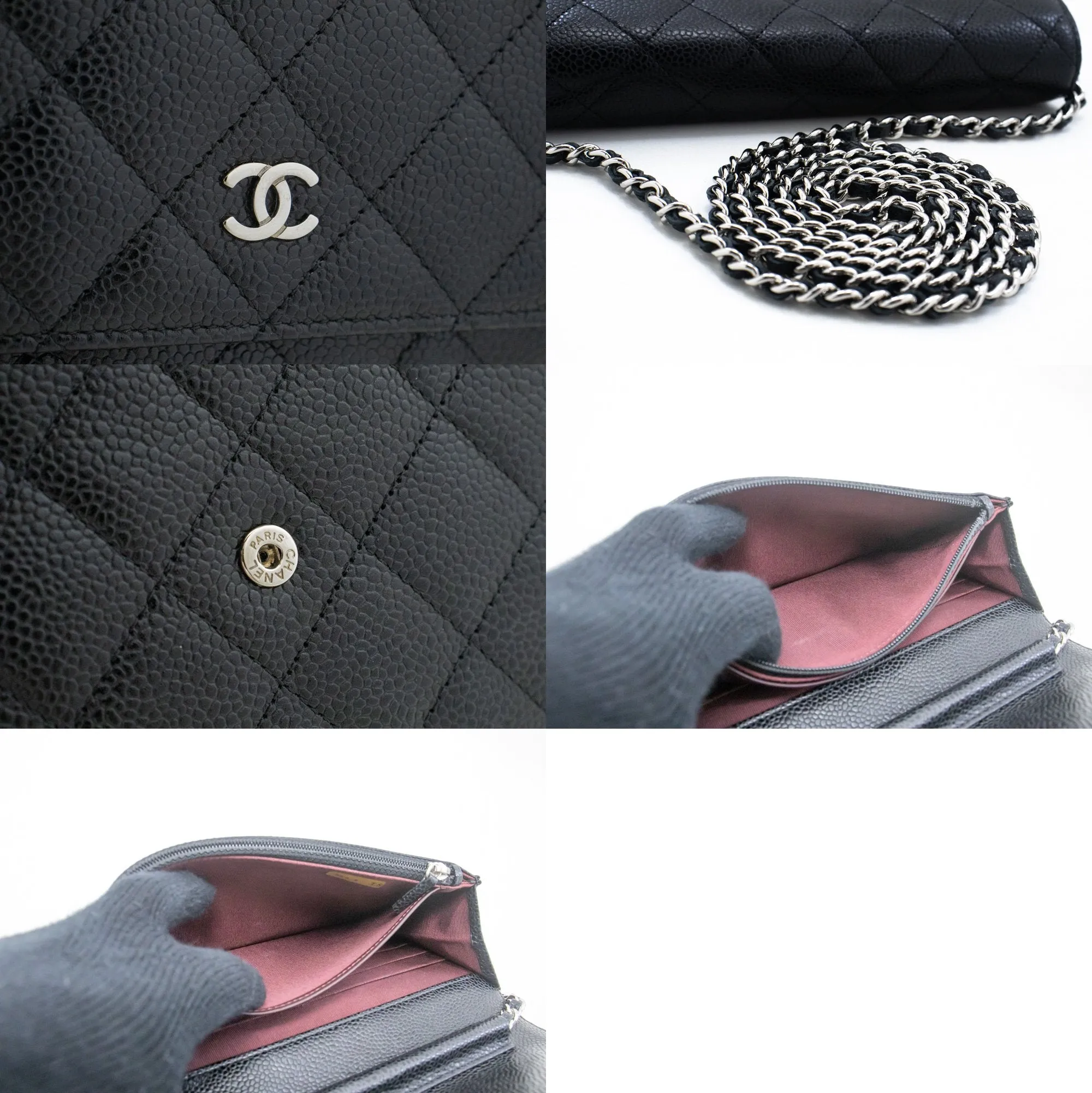 CHANEL Grained Calfskin Wallet On Chain WOC Black Shoulder Bag n94