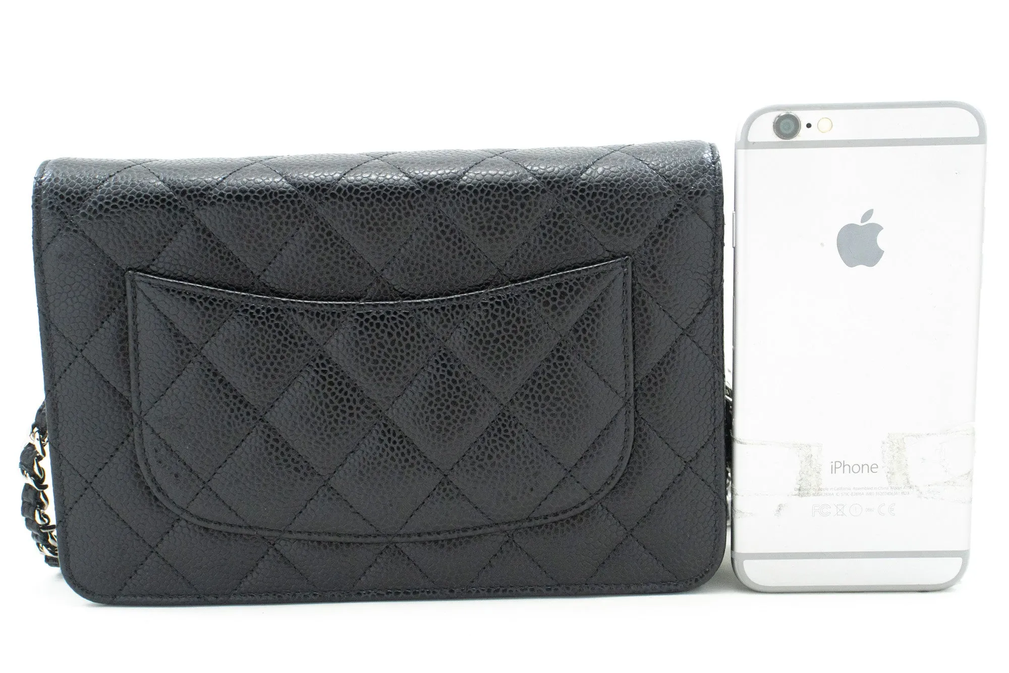 CHANEL Grained Calfskin Wallet On Chain WOC Black Shoulder Bag n94