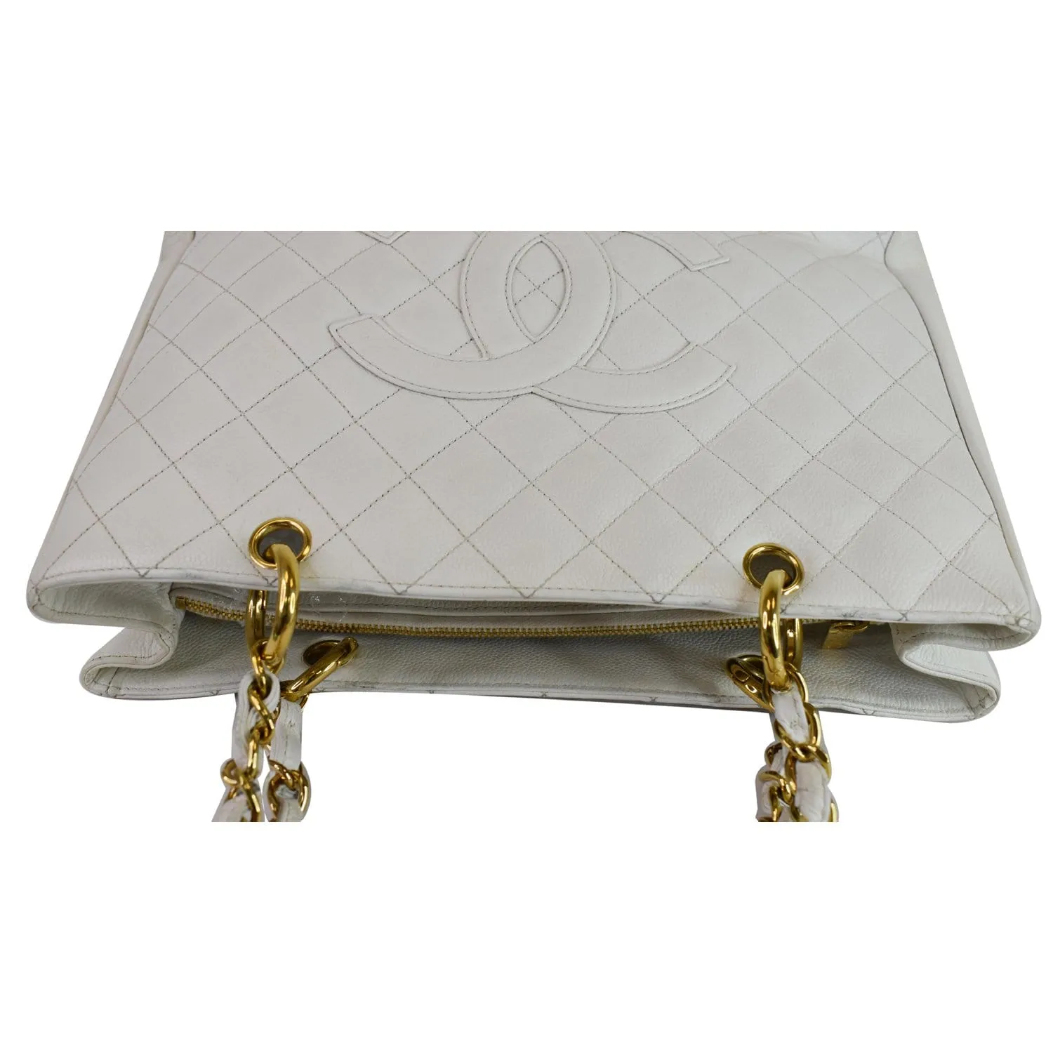 CHANEL Grand Shopping Caviar Leather Tote Bag White