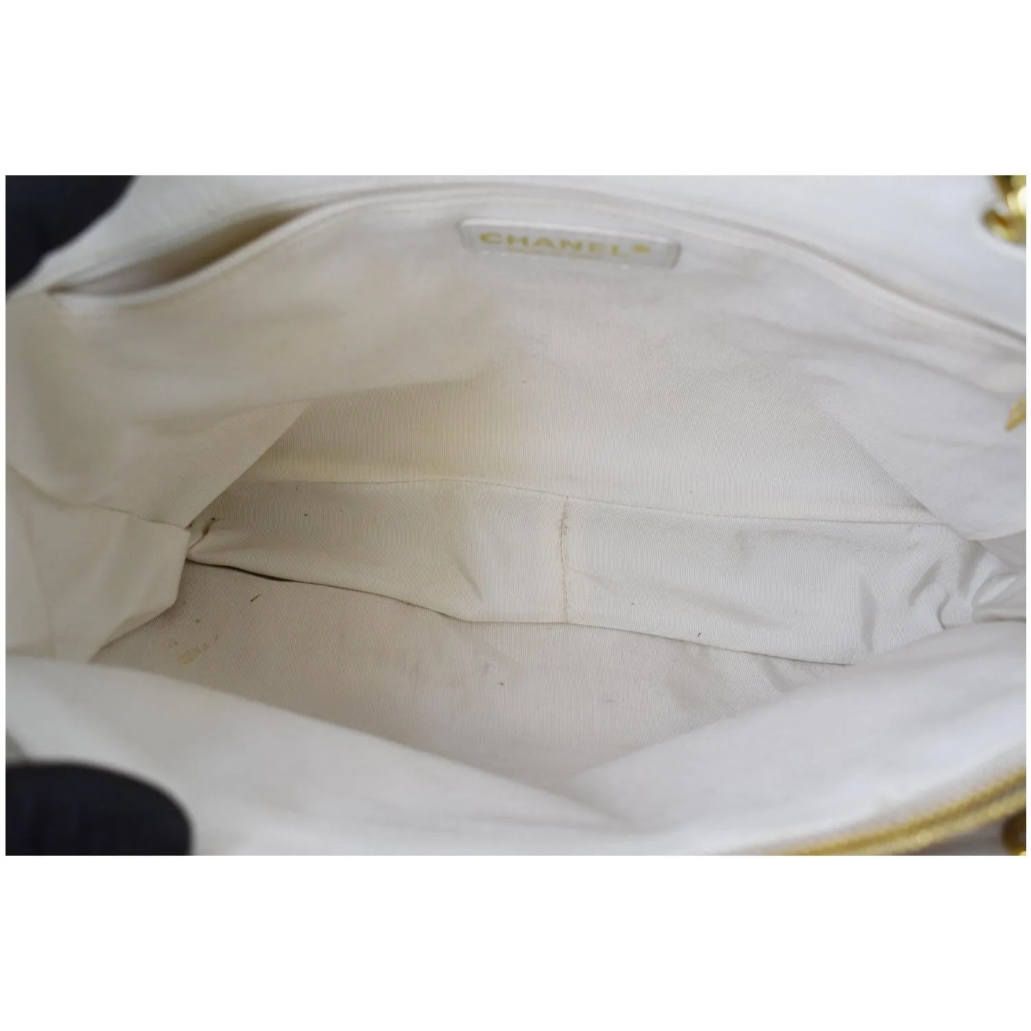 CHANEL Grand Shopping Caviar Leather Tote Bag White