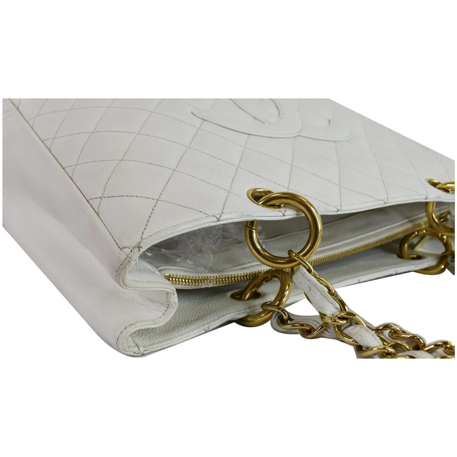 CHANEL Grand Shopping Caviar Leather Tote Bag White