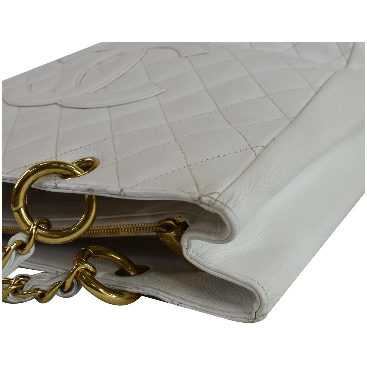 CHANEL Grand Shopping Caviar Leather Tote Bag White