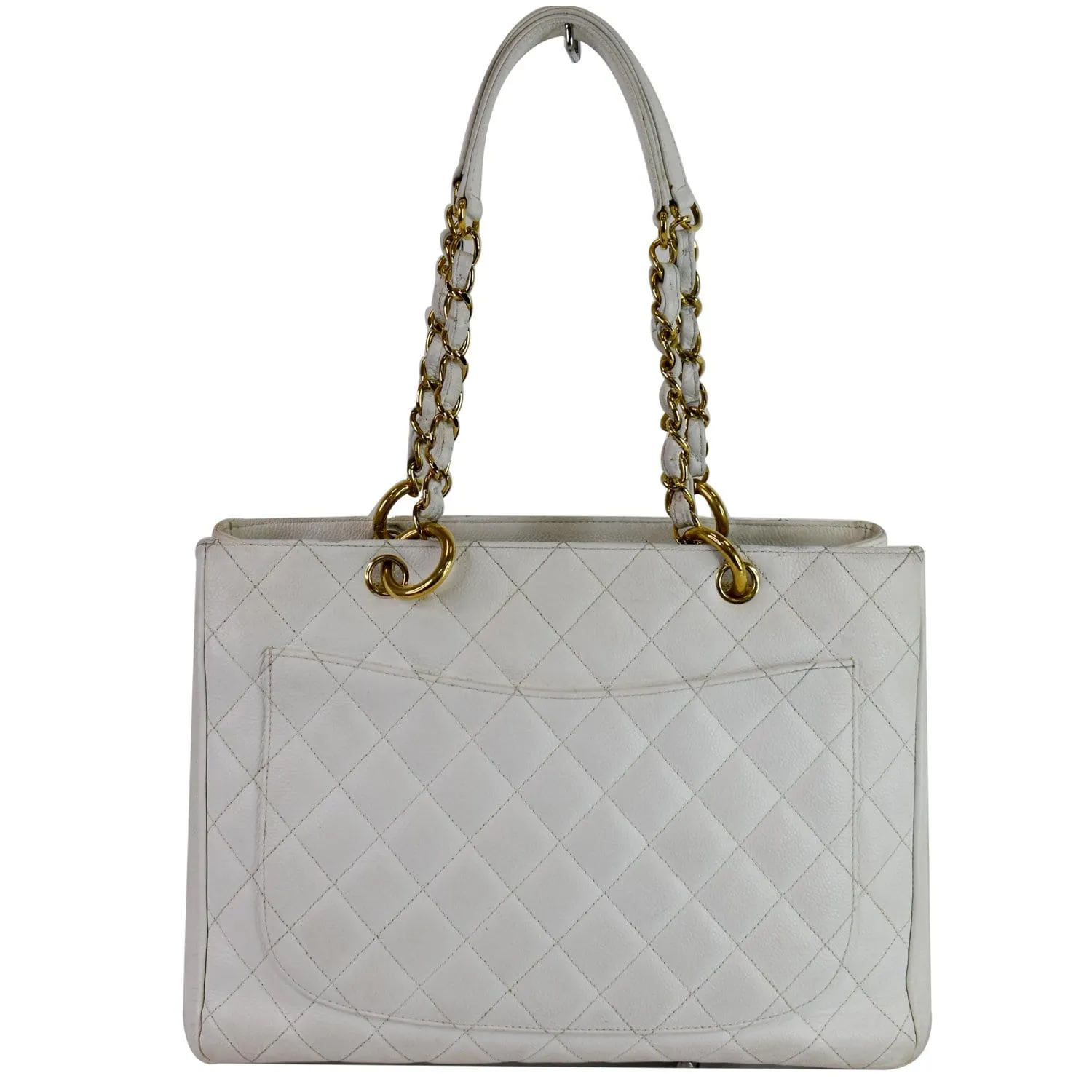 CHANEL Grand Shopping Caviar Leather Tote Bag White