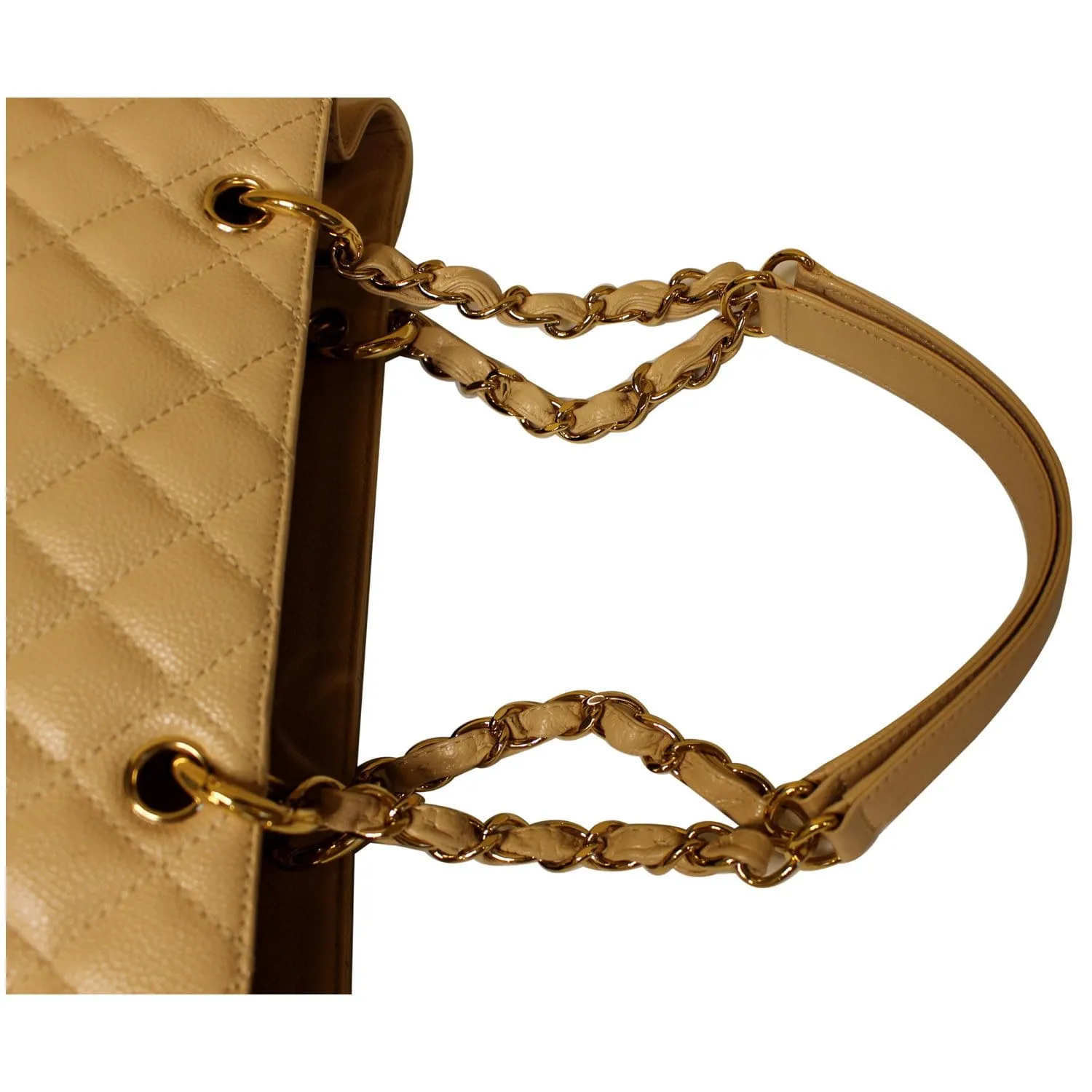 CHANEL Grand Shopping Caviar Leather Tote Shoulder Bag Beige