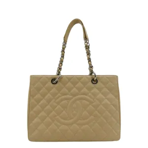 CHANEL Grand Shopping Quilted Caviar Leather GST Tote Bag Beige