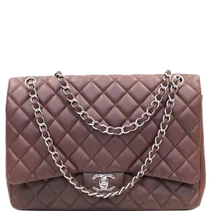 CHANEL Maxi Classic Flap Caviar Leather Shoulder Bag Brown