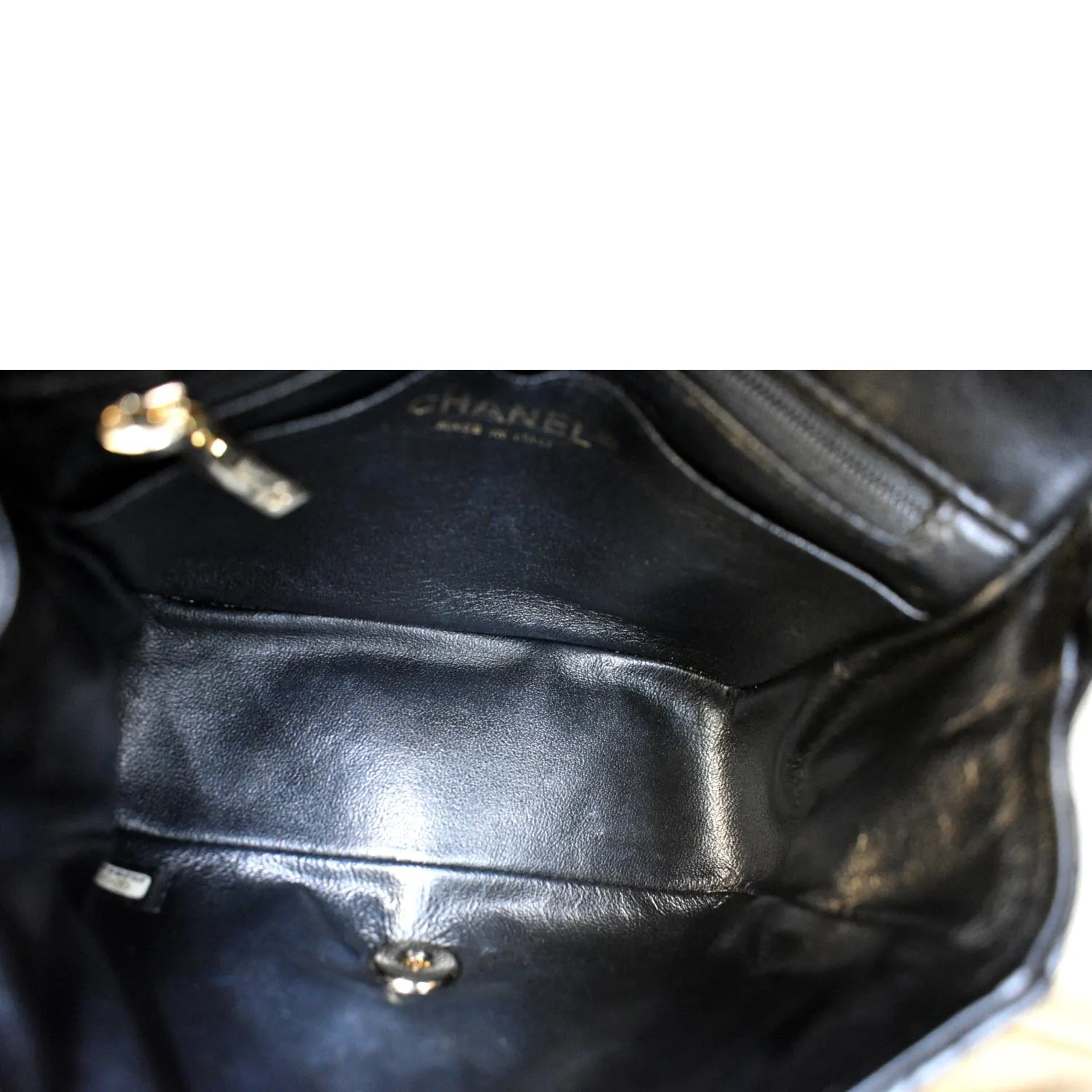 CHANEL Mini Square Flap Leather Shoulder Bag Black