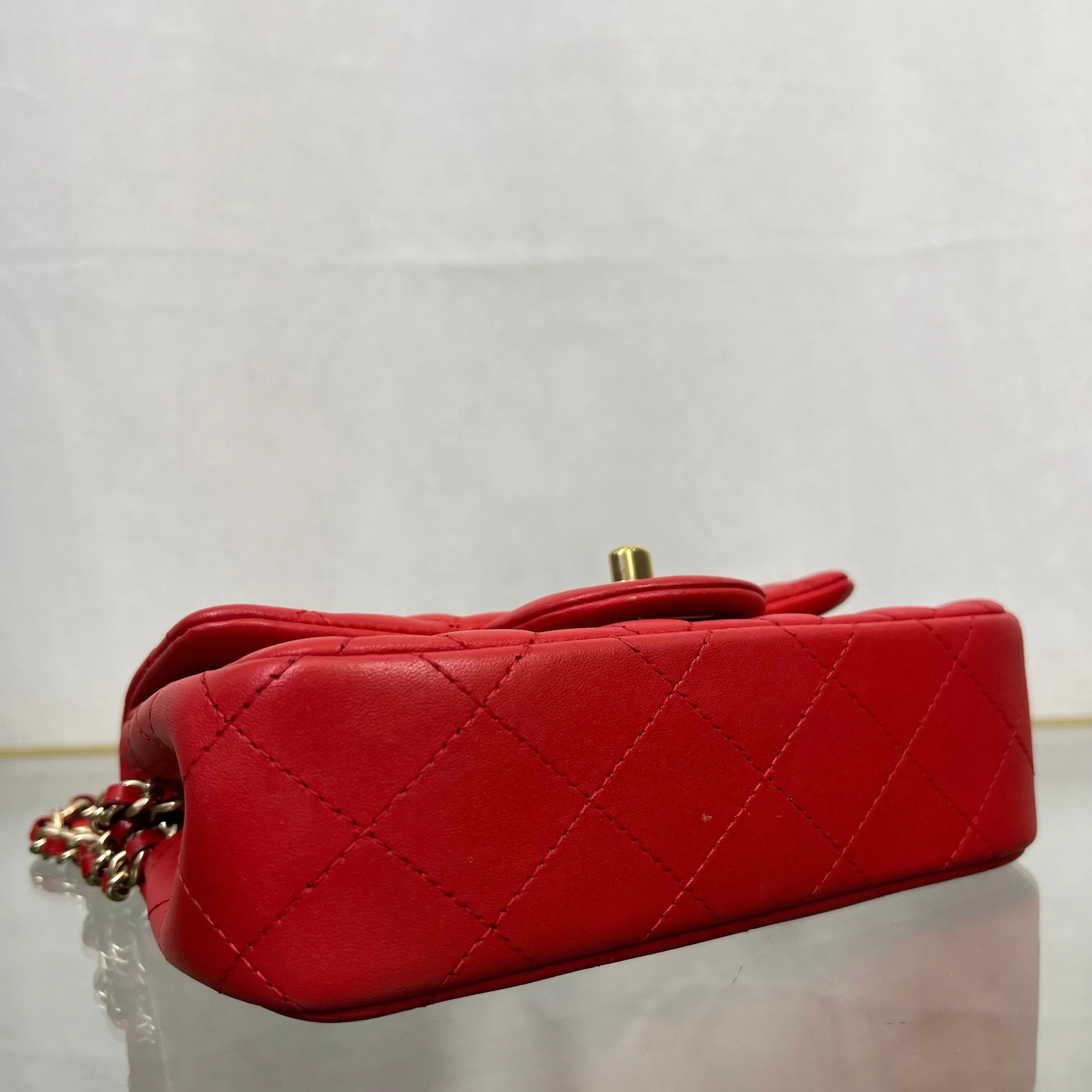 CHANEL Red Lambskin Mini Rectangle Shoulder Bag