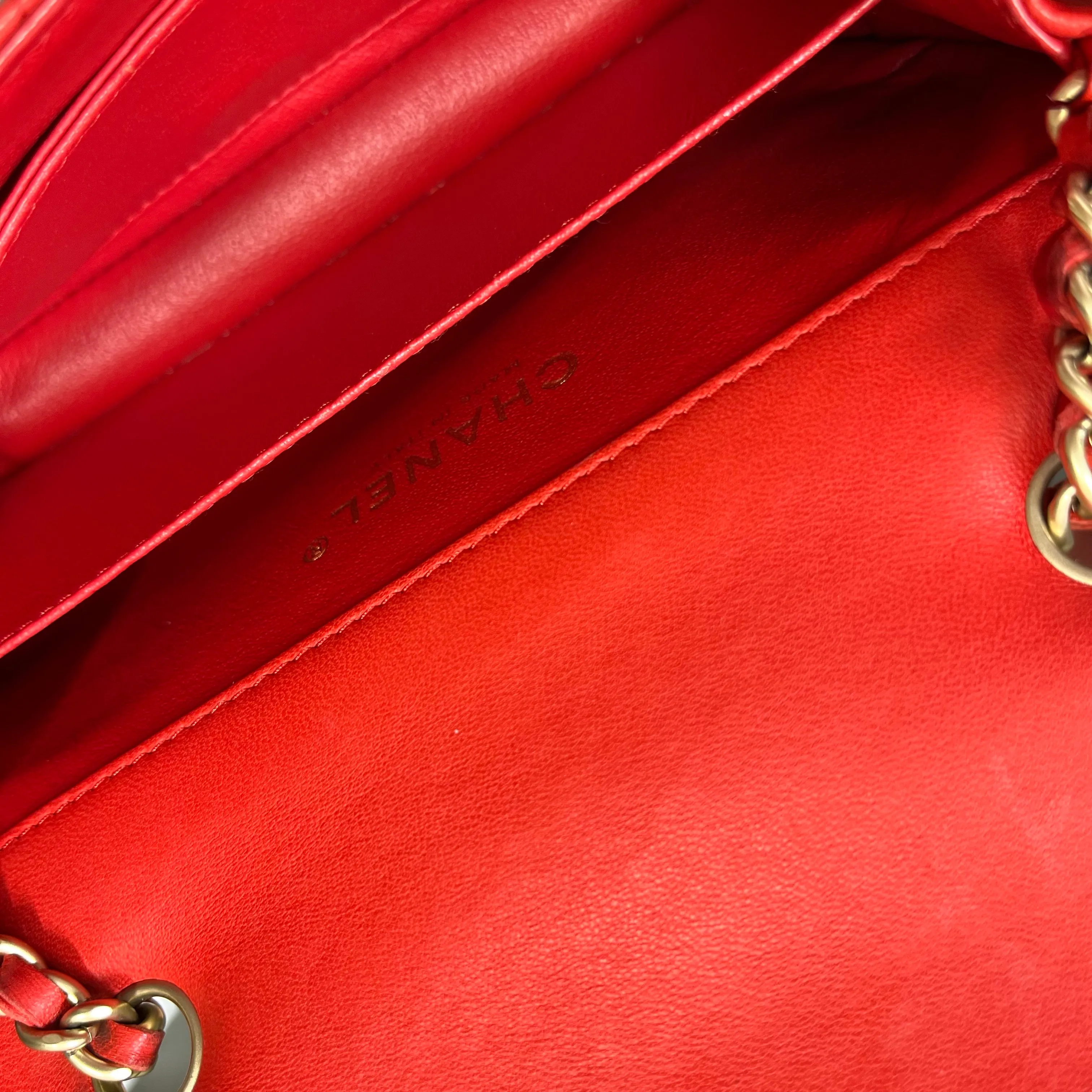 CHANEL Red Lambskin Mini Rectangle Shoulder Bag
