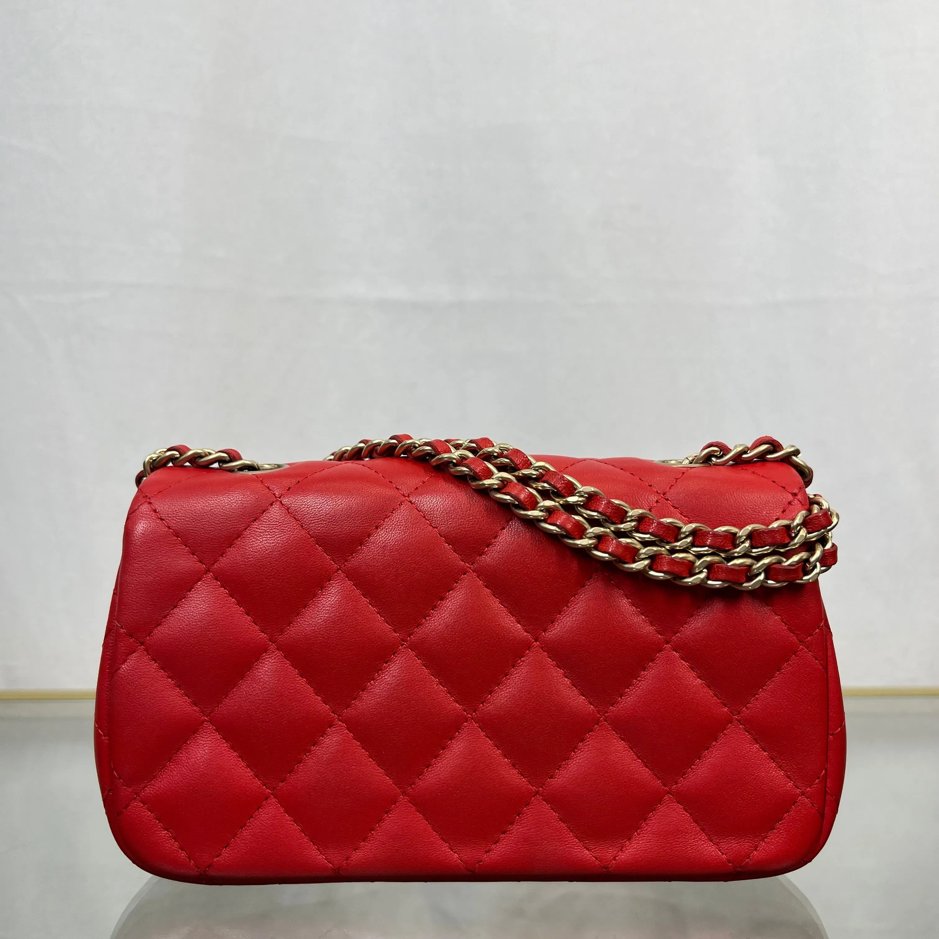 CHANEL Red Lambskin Mini Rectangle Shoulder Bag