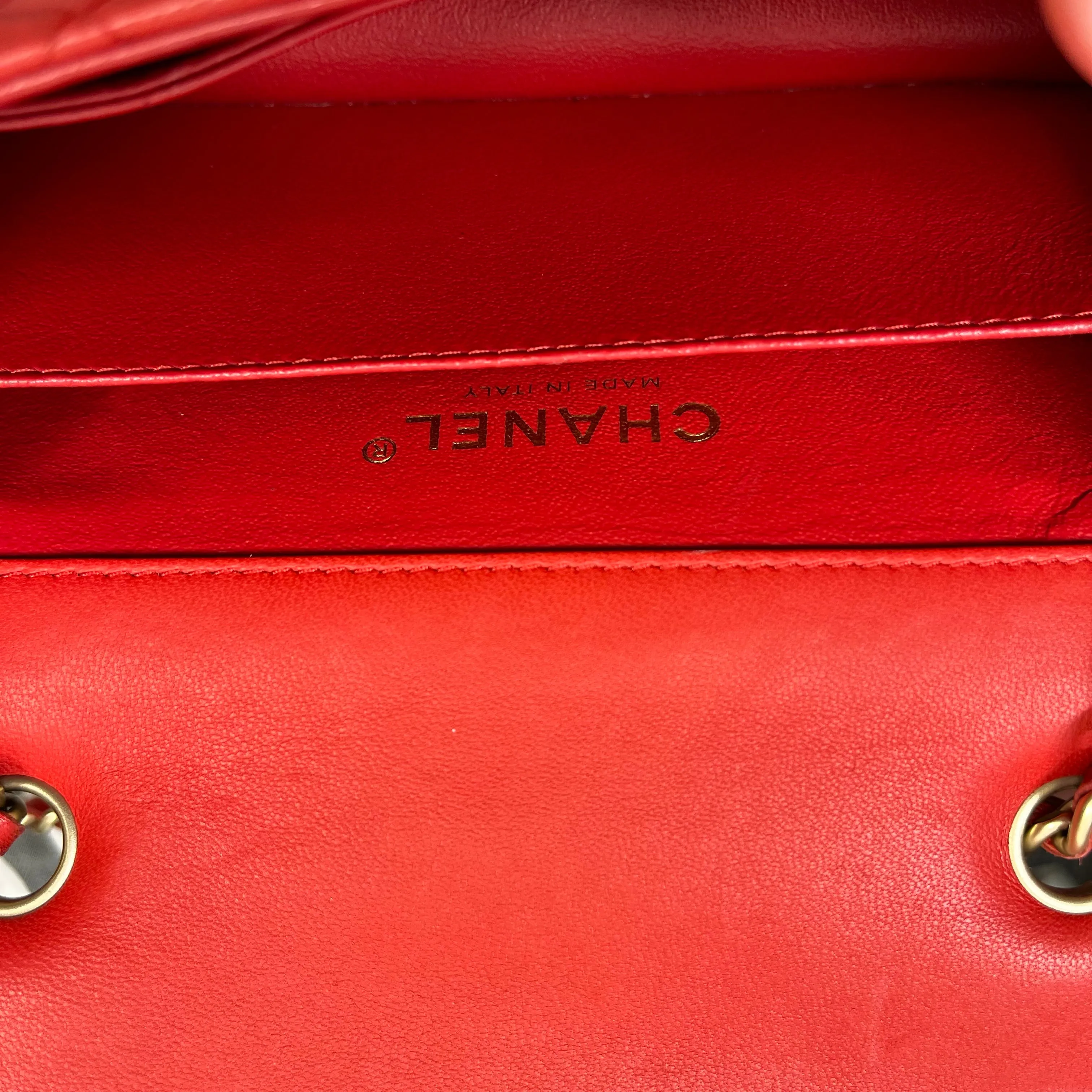 CHANEL Red Lambskin Mini Rectangle Shoulder Bag