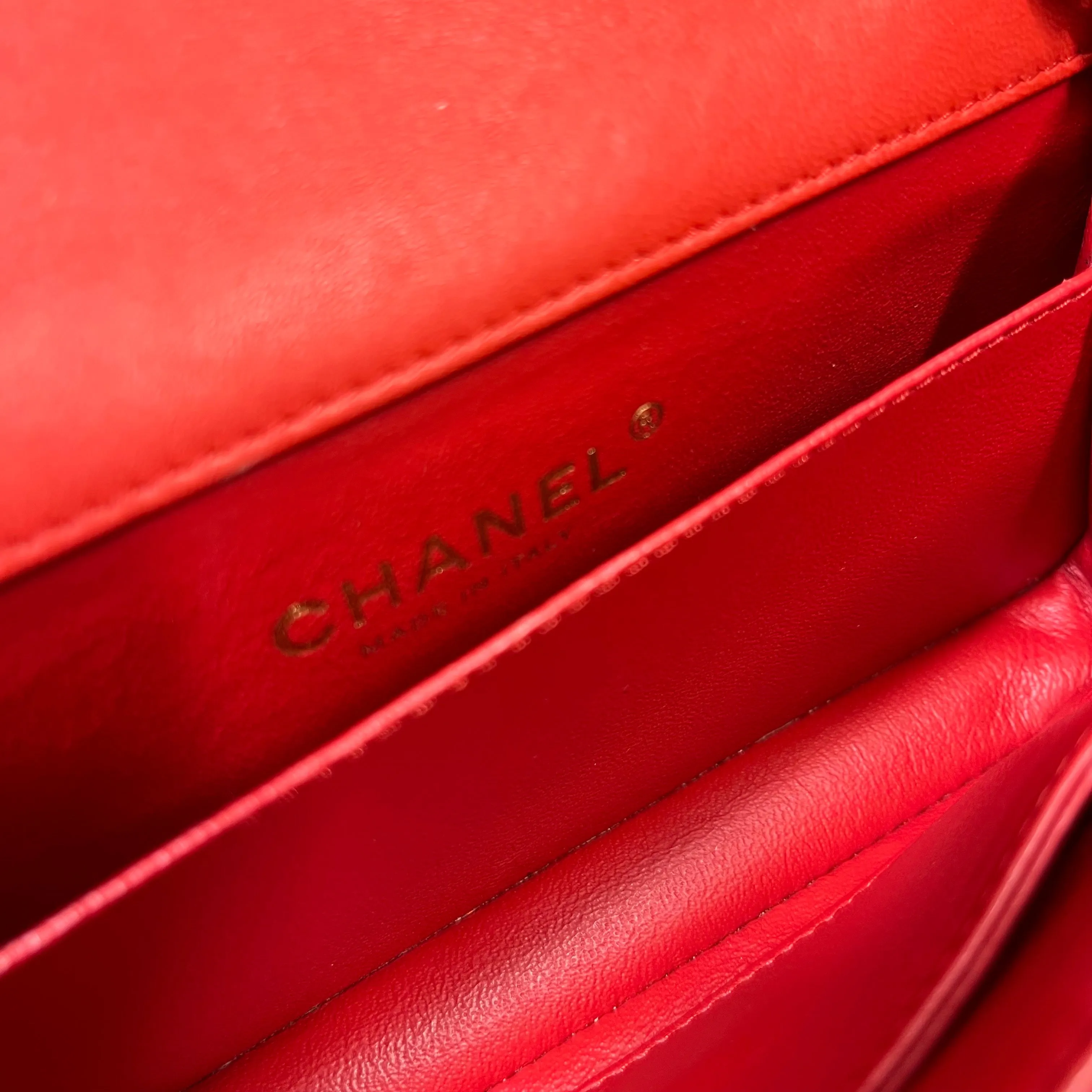 CHANEL Red Lambskin Mini Rectangle Shoulder Bag