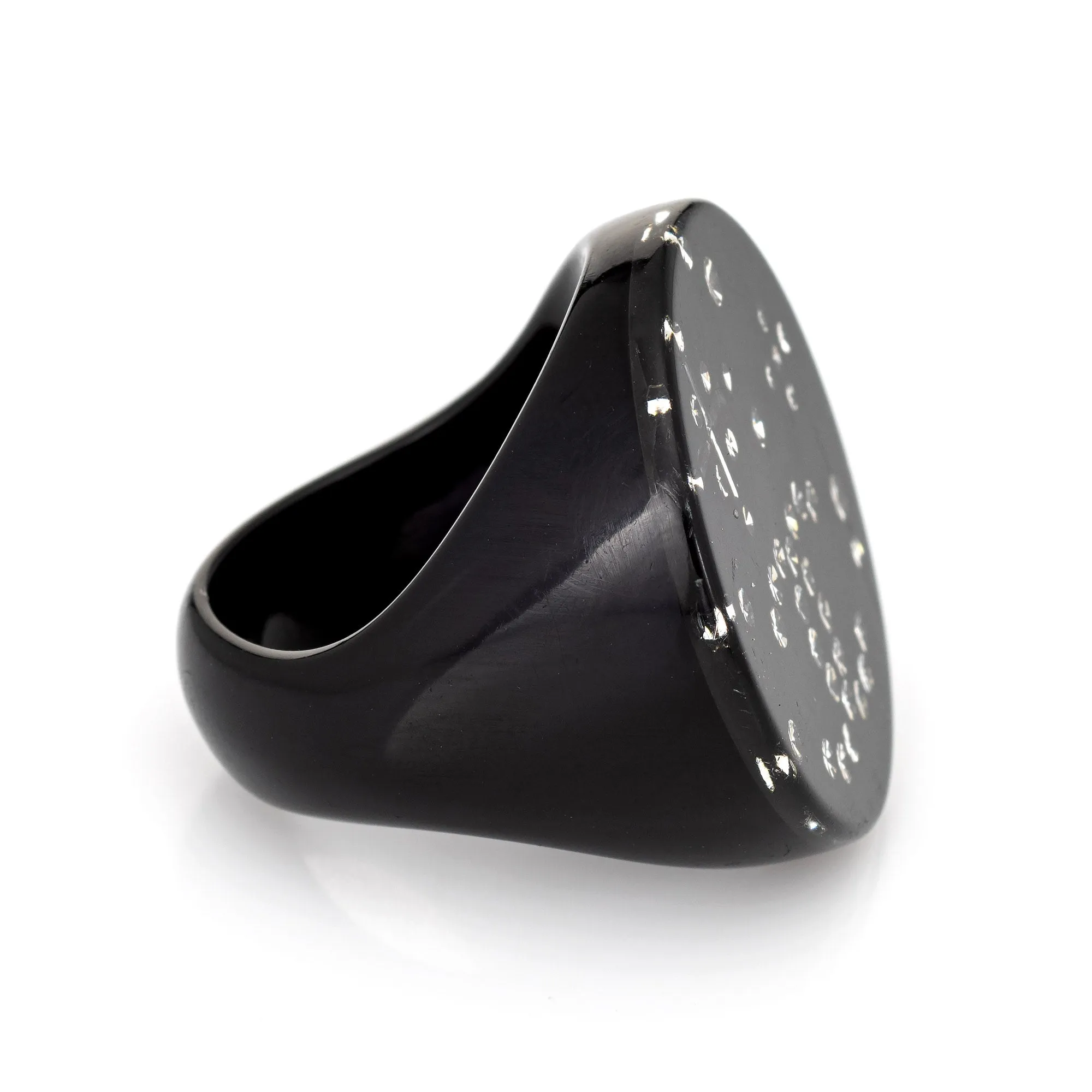 Chanel Star Crystal Ring c2008 Black Resin Round Cocktail Jewelry Sz 6.5 CC Logo