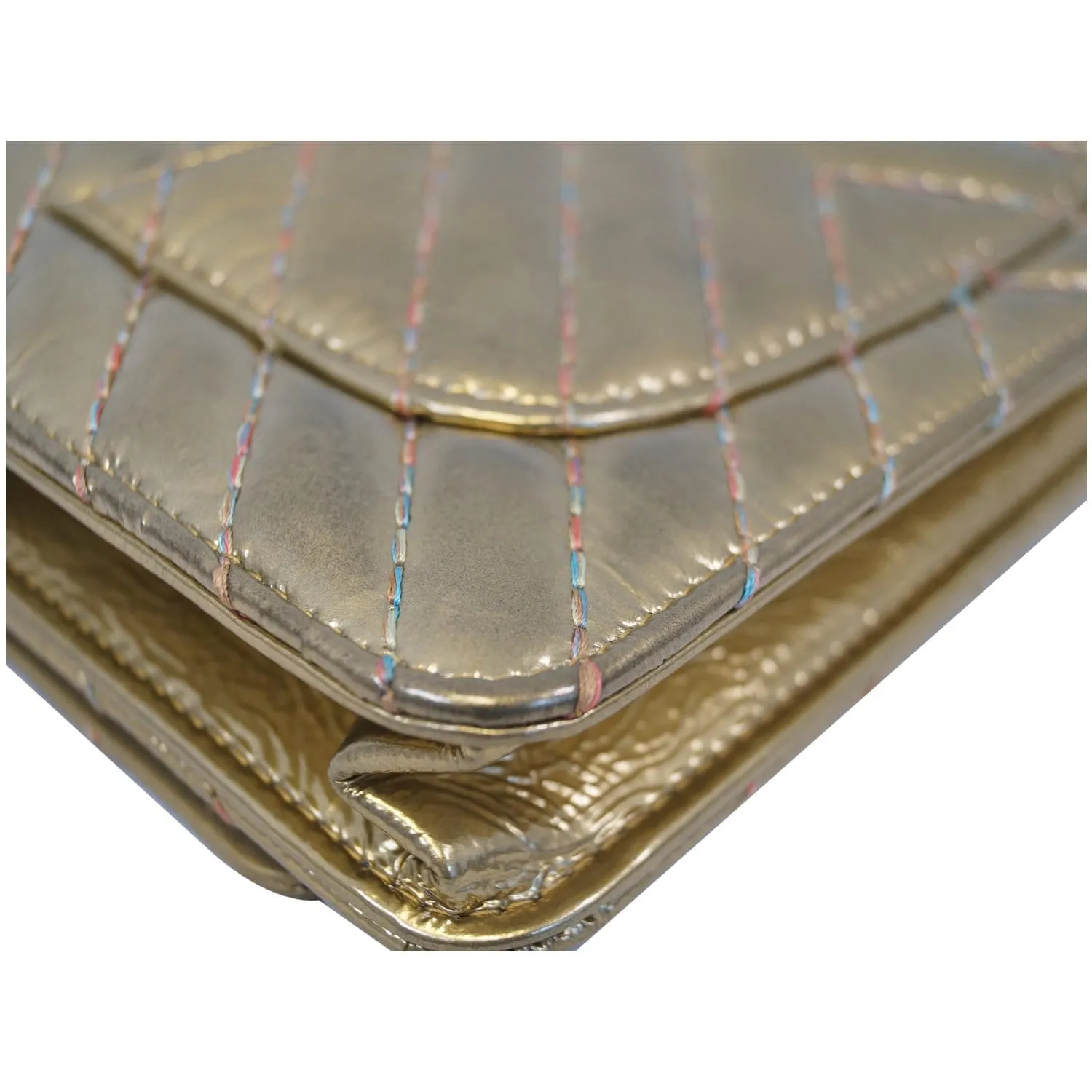 CHANEL Wallet on Chain WOC Metallic Leather Crossbody Bag Gold