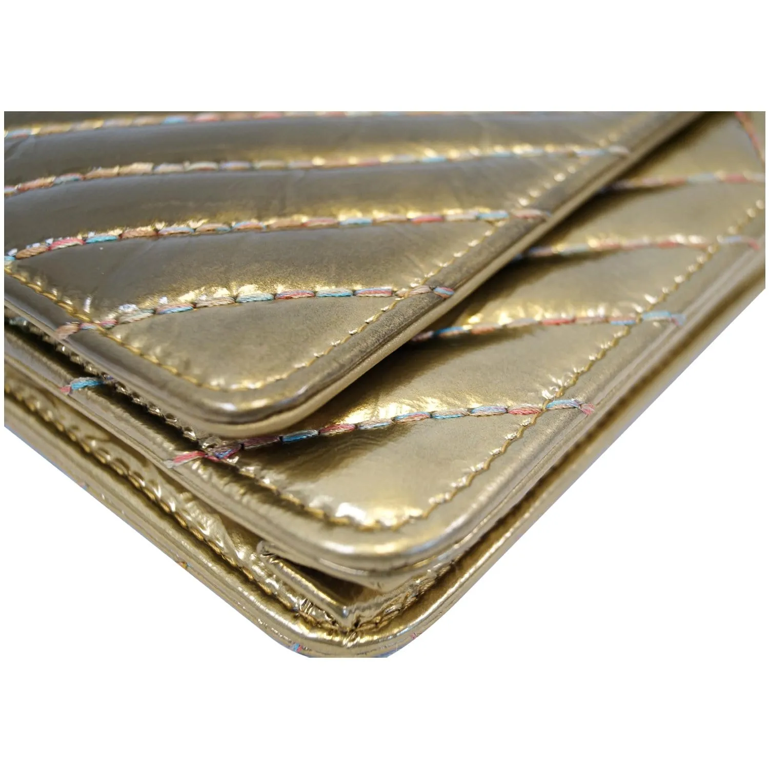 CHANEL Wallet on Chain WOC Metallic Leather Crossbody Bag Gold