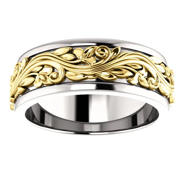 Cherish 14k True Two Tone Gold, Three Dimensional Sculptured Wedding Band