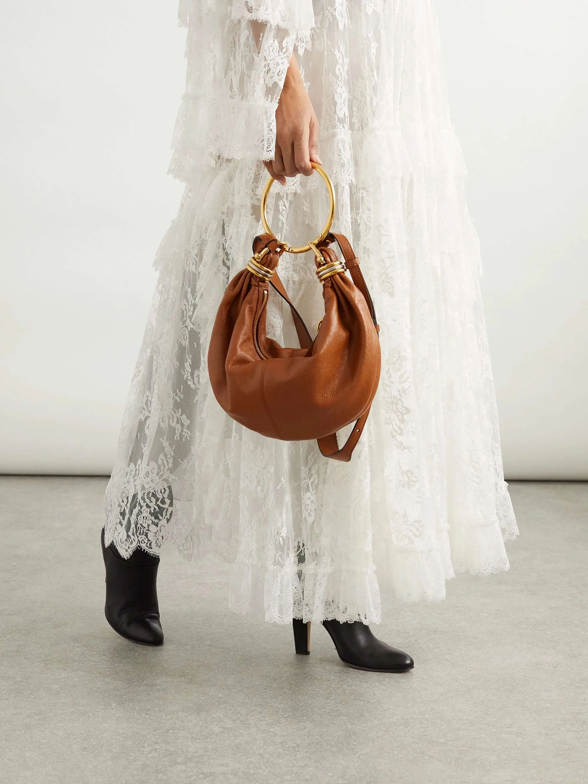 Chloé Tan Leather Bracelet embellished glossed textured-leather shoulder bag